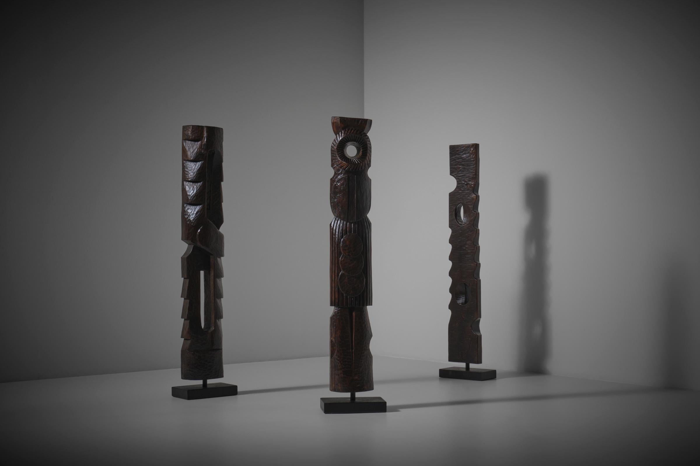 Wood Large set of Abstract wooden sculptures, France 1970s - II For Sale