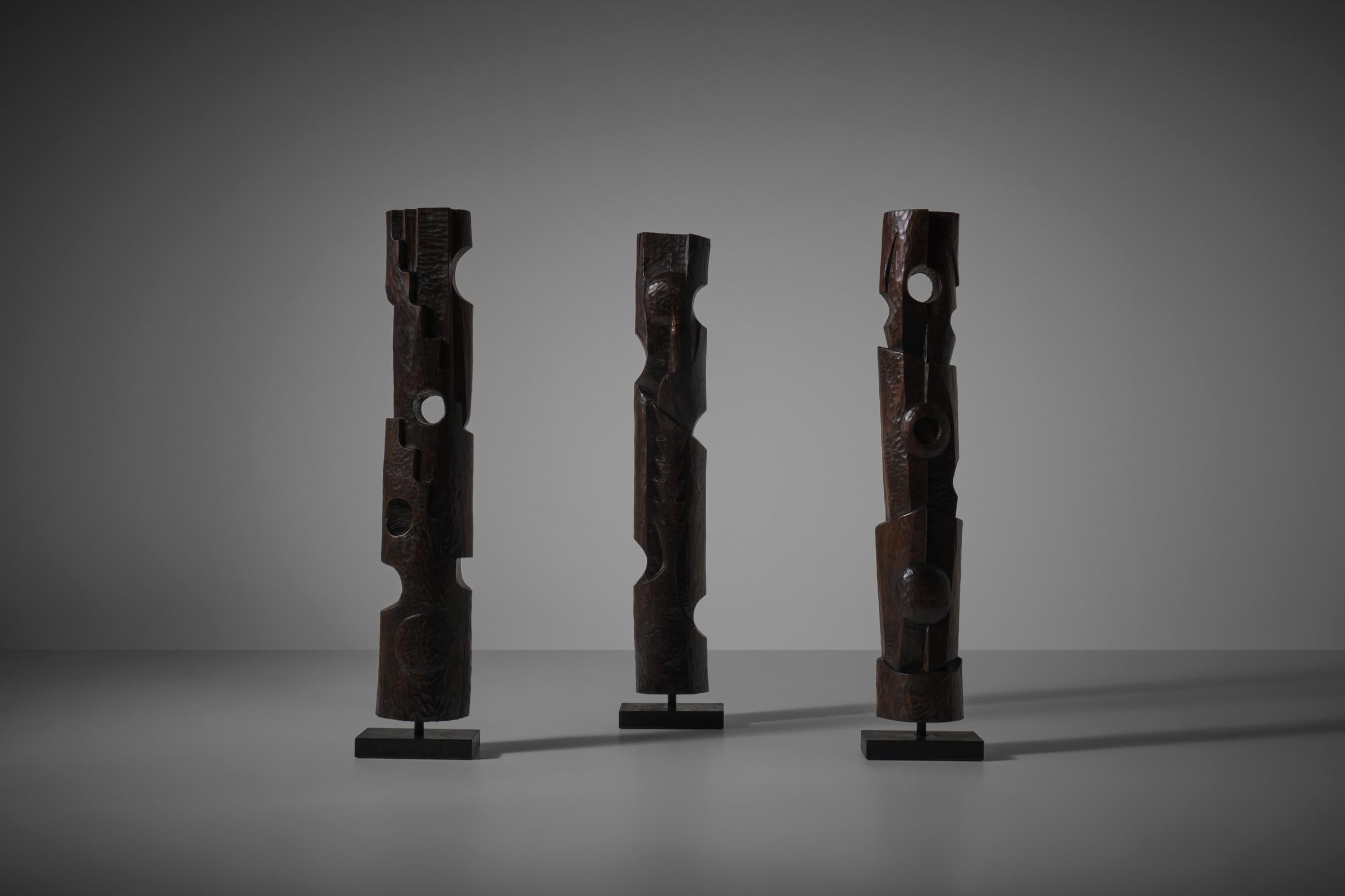 Large set of Abstract wooden sculptures, France 1970s – III For Sale 2