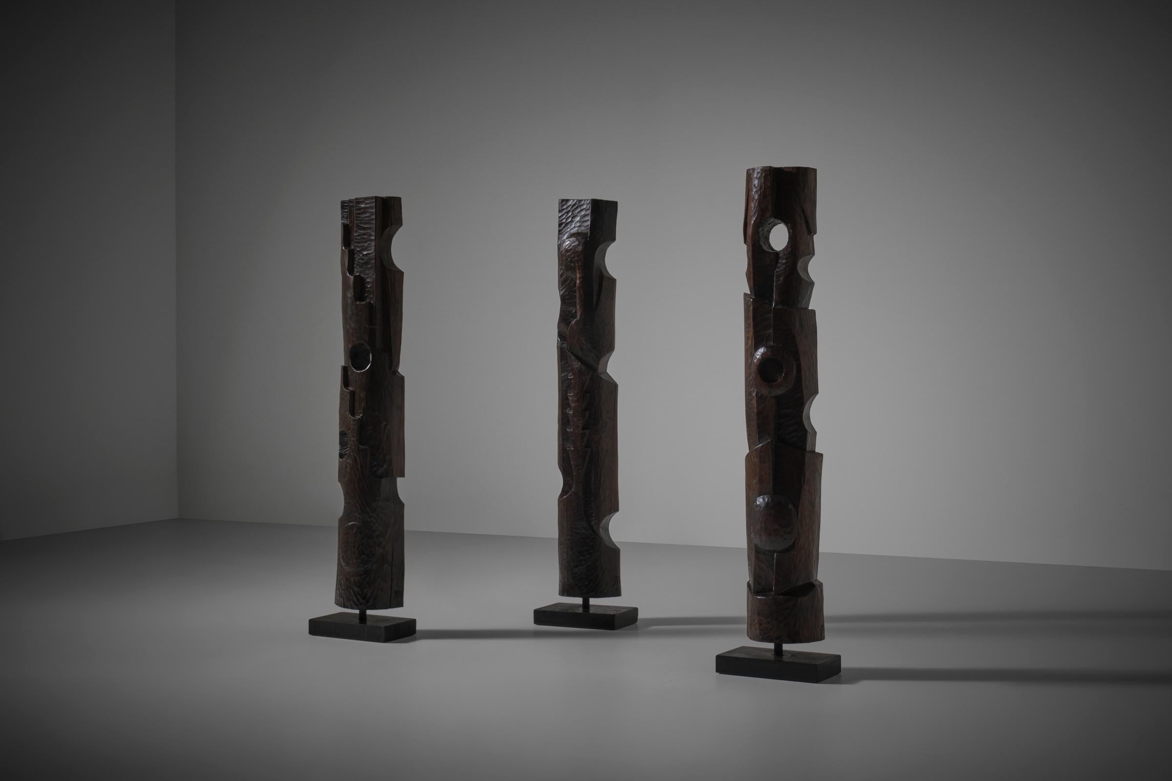 Large set of Abstract wooden sculptures, France 1970s – III For Sale 5