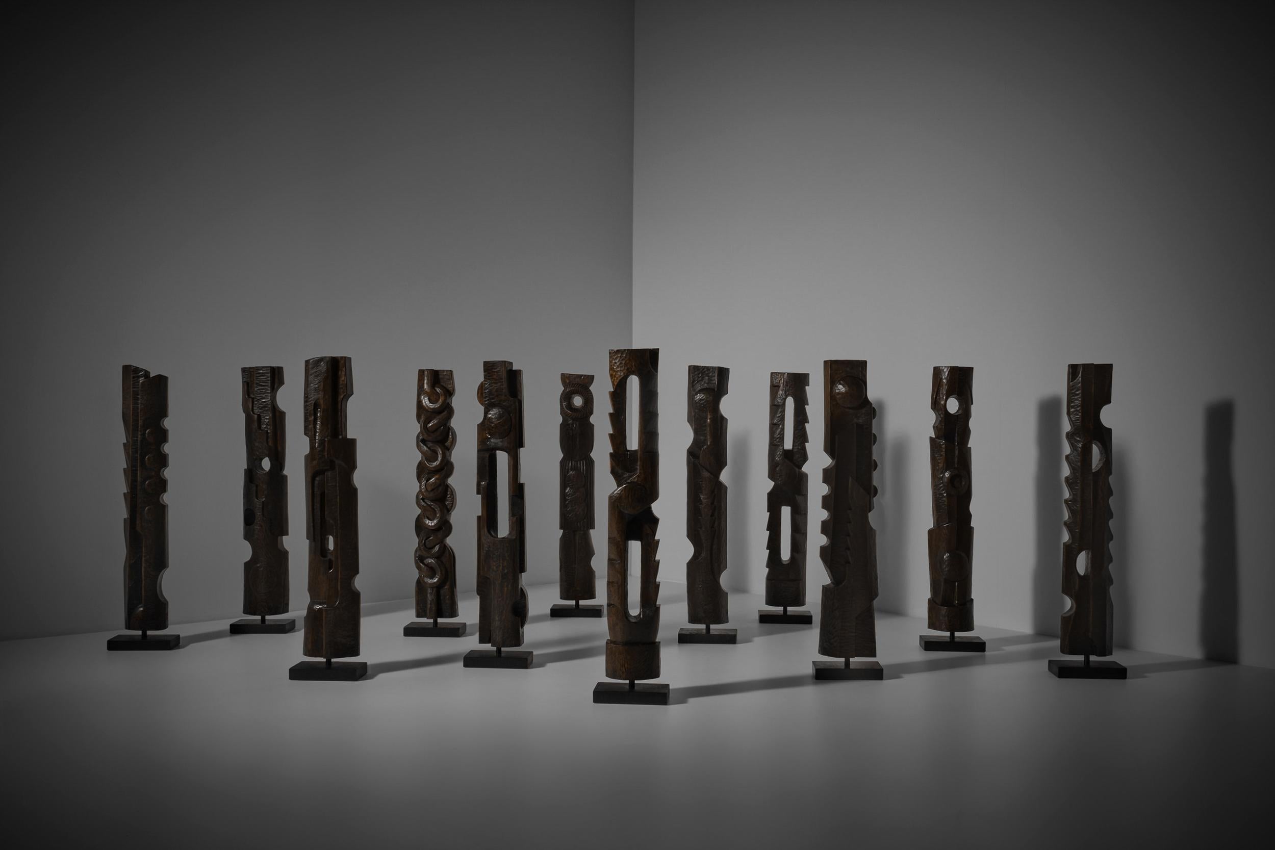 French Large set of Abstract wooden sculptures, France 1970s – III For Sale