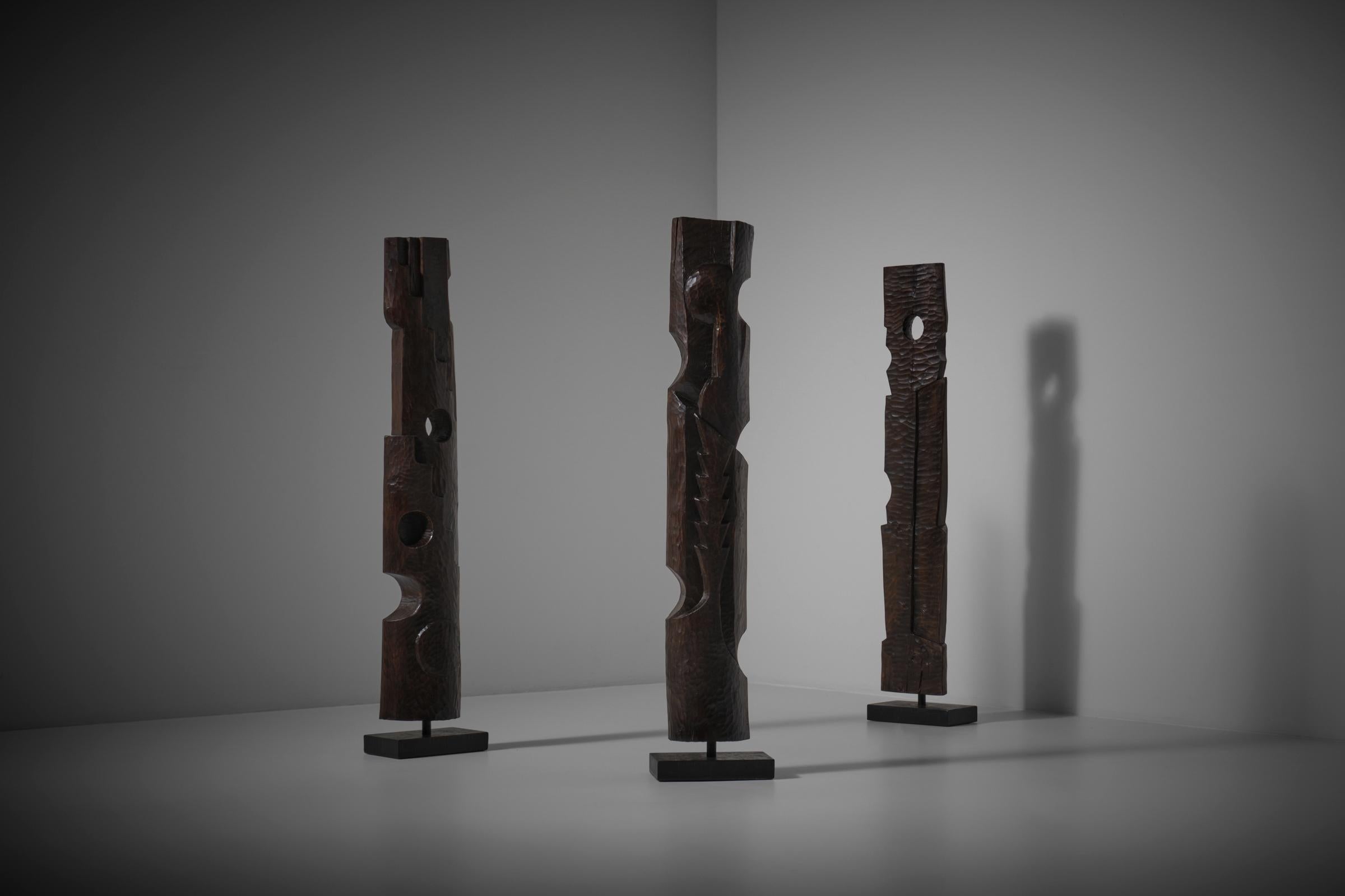 Wood Large set of Abstract wooden sculptures, France 1970s – III For Sale