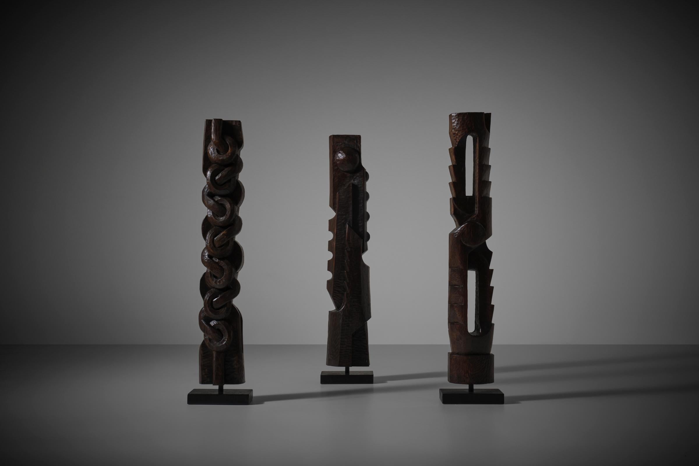 Large set of Abstract wooden sculptures, France 1970s – IV For Sale 3
