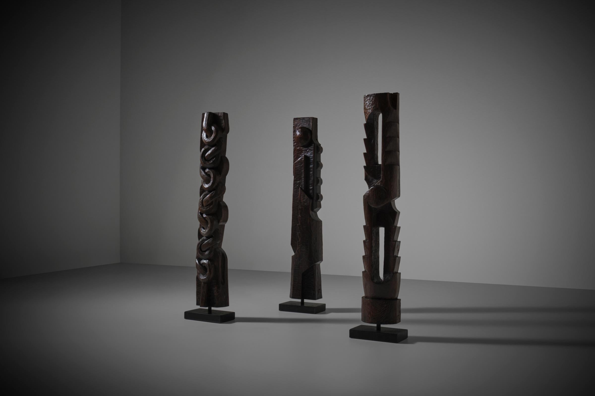 Large set of Abstract wooden sculptures, France 1970s – IV For Sale 5