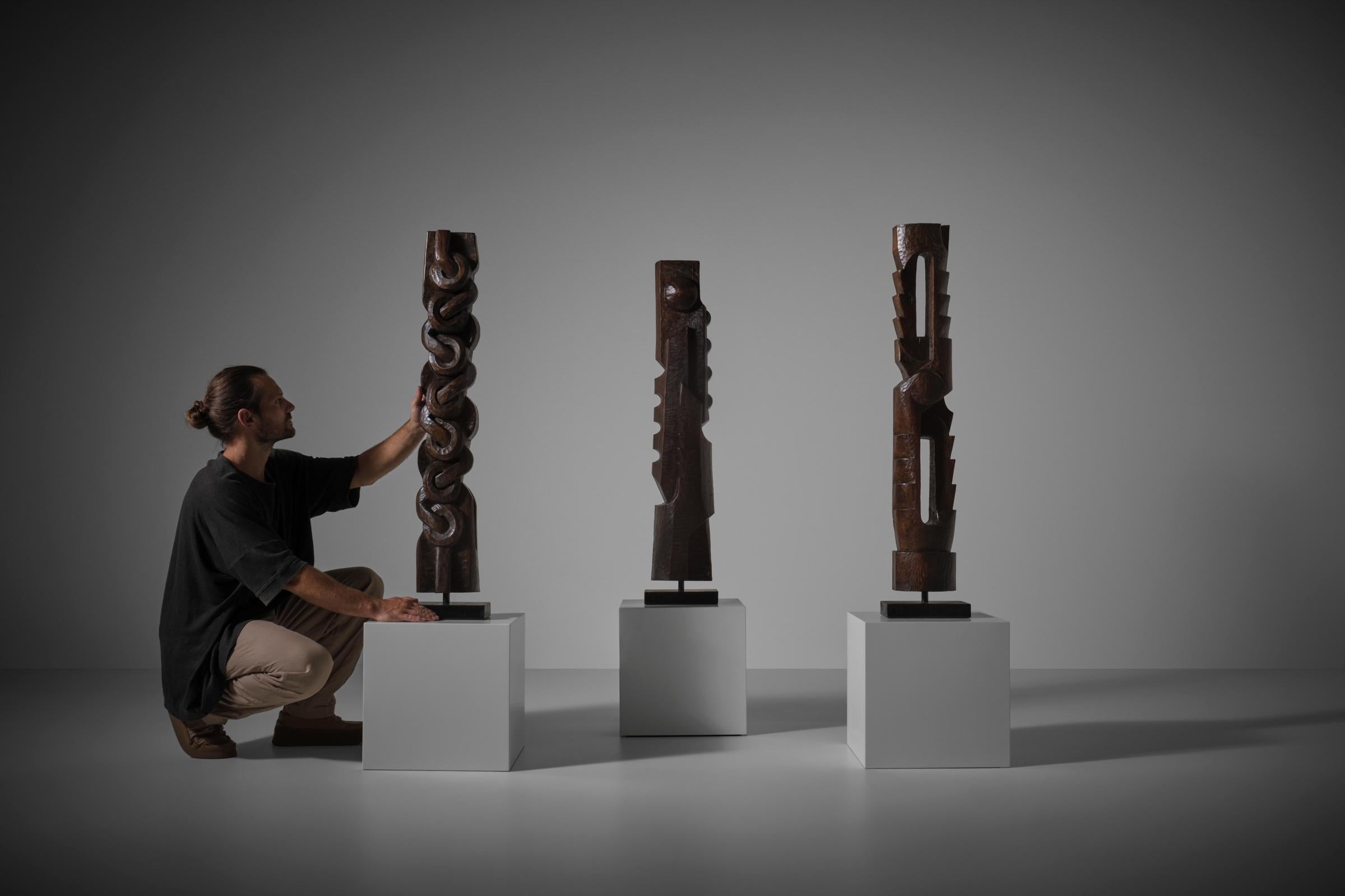 Large set of Abstract wooden sculptures, France 1970s – IV In Good Condition For Sale In Rotterdam, NL