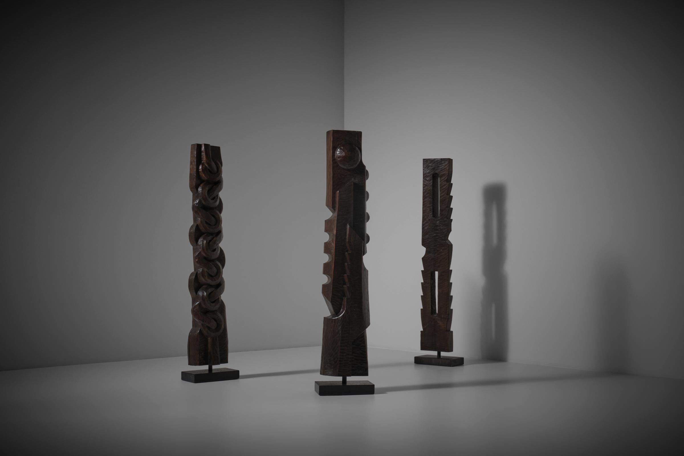 Wood Large set of Abstract wooden sculptures, France 1970s – IV For Sale