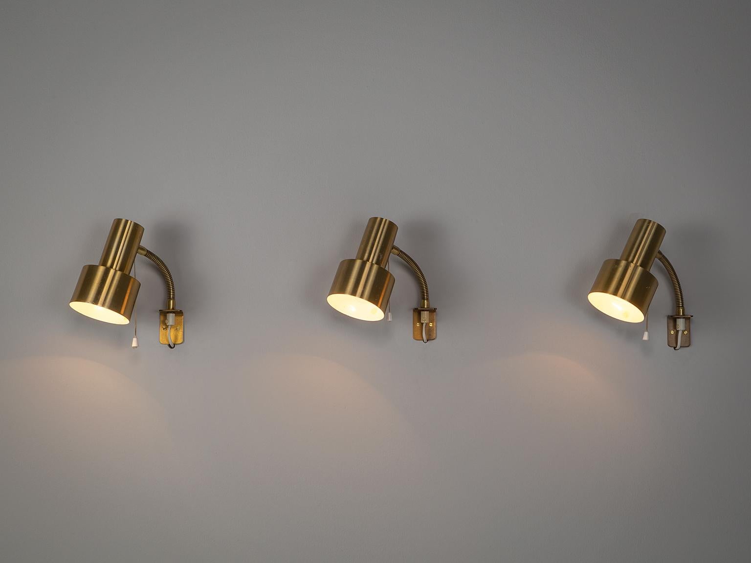 Scandinavian Modern Large Set of Adjustable Brass Wall Lights