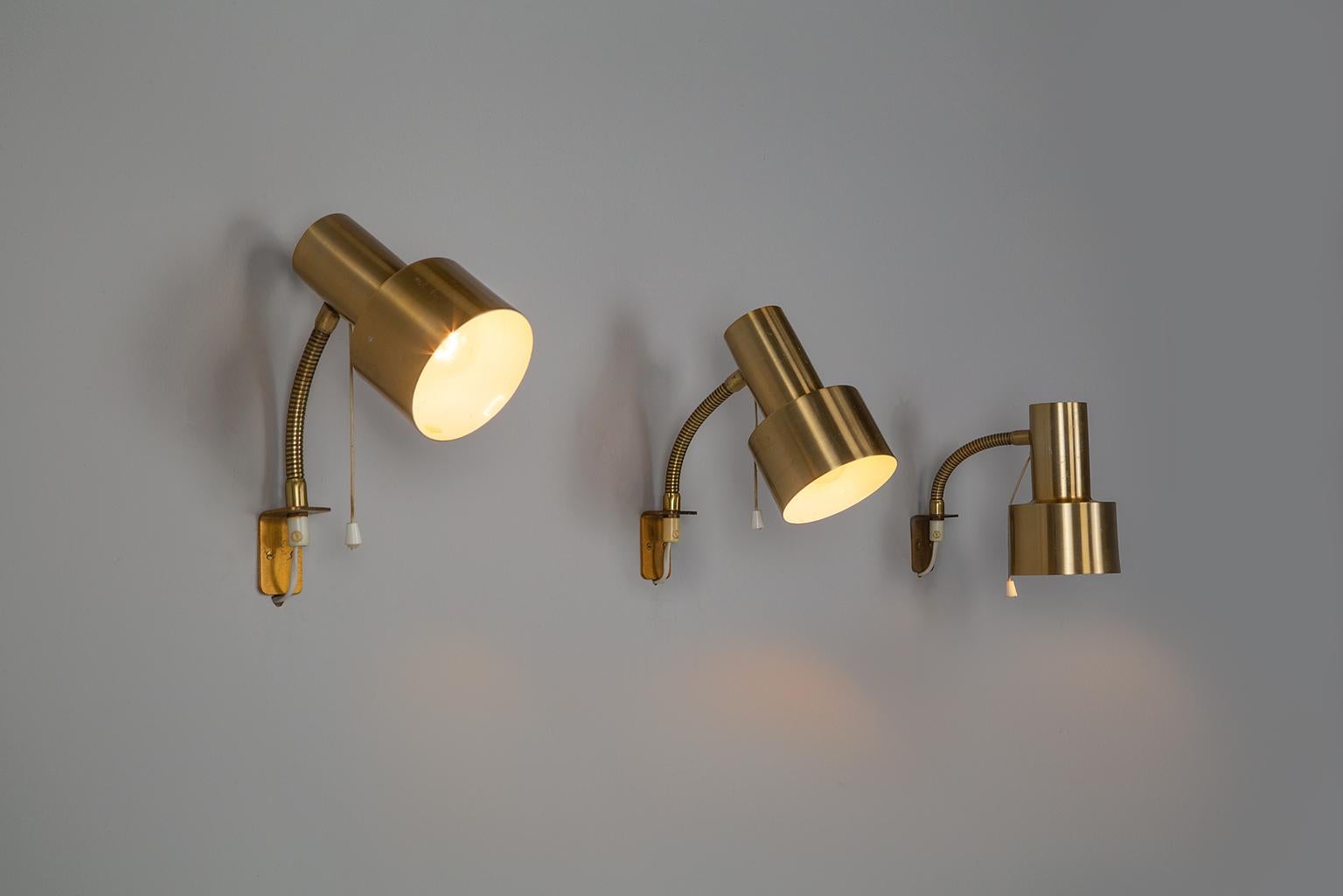 Swedish Large Set of Adjustable Brass Wall Lights