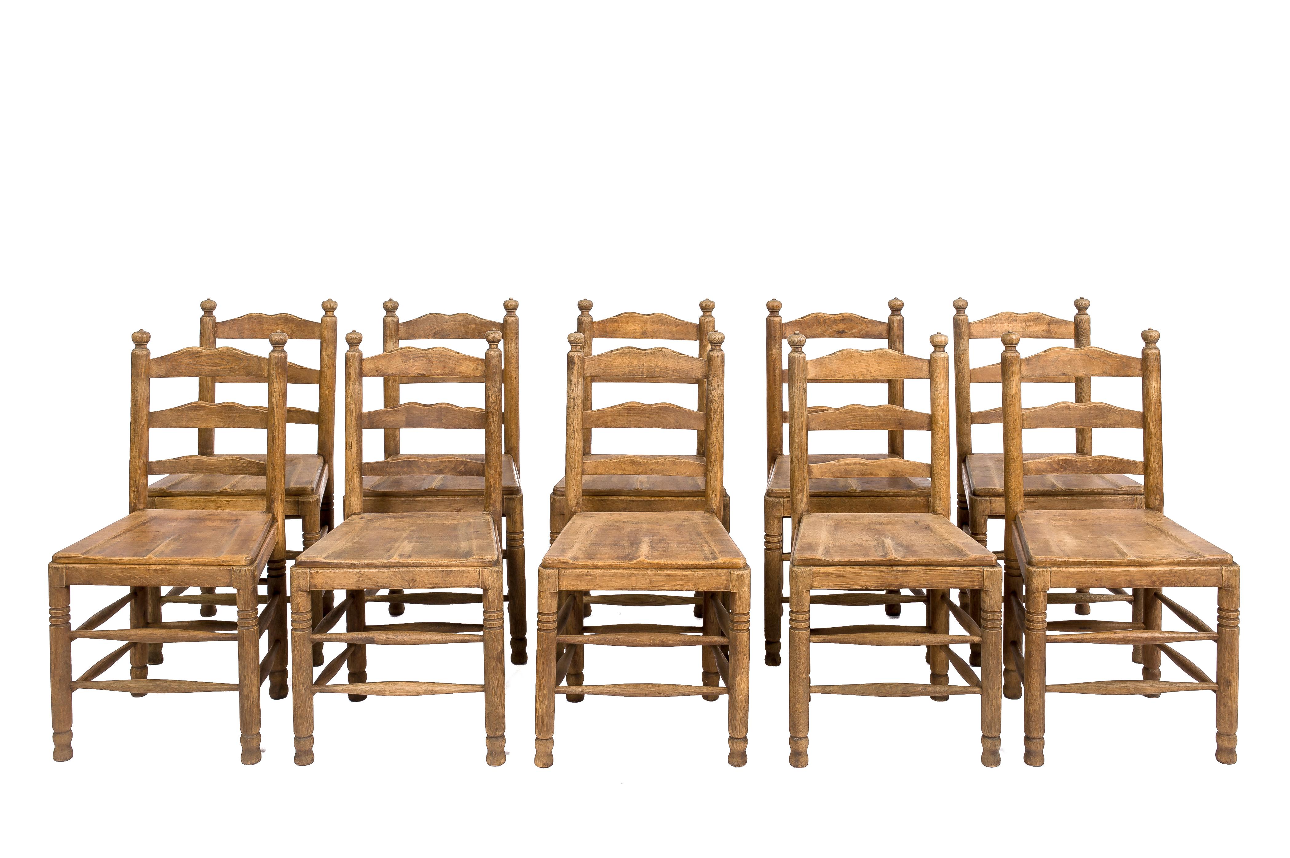 Turned Large Set of Antique Solid Oak French Monastery Dining Chairs Up to 42 Pieces For Sale
