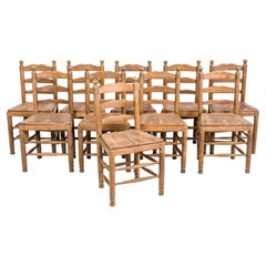 Large Set of Antique Solid Oak French Monastery Dining Chairs Up to 42 Pieces