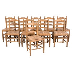 Large Set of Antique Solid Oak French Monastery Dining Chairs Up to 42 Pieces