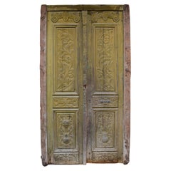 Large Set of Art Nouveau Antique Exterior Doors with Carved Panels