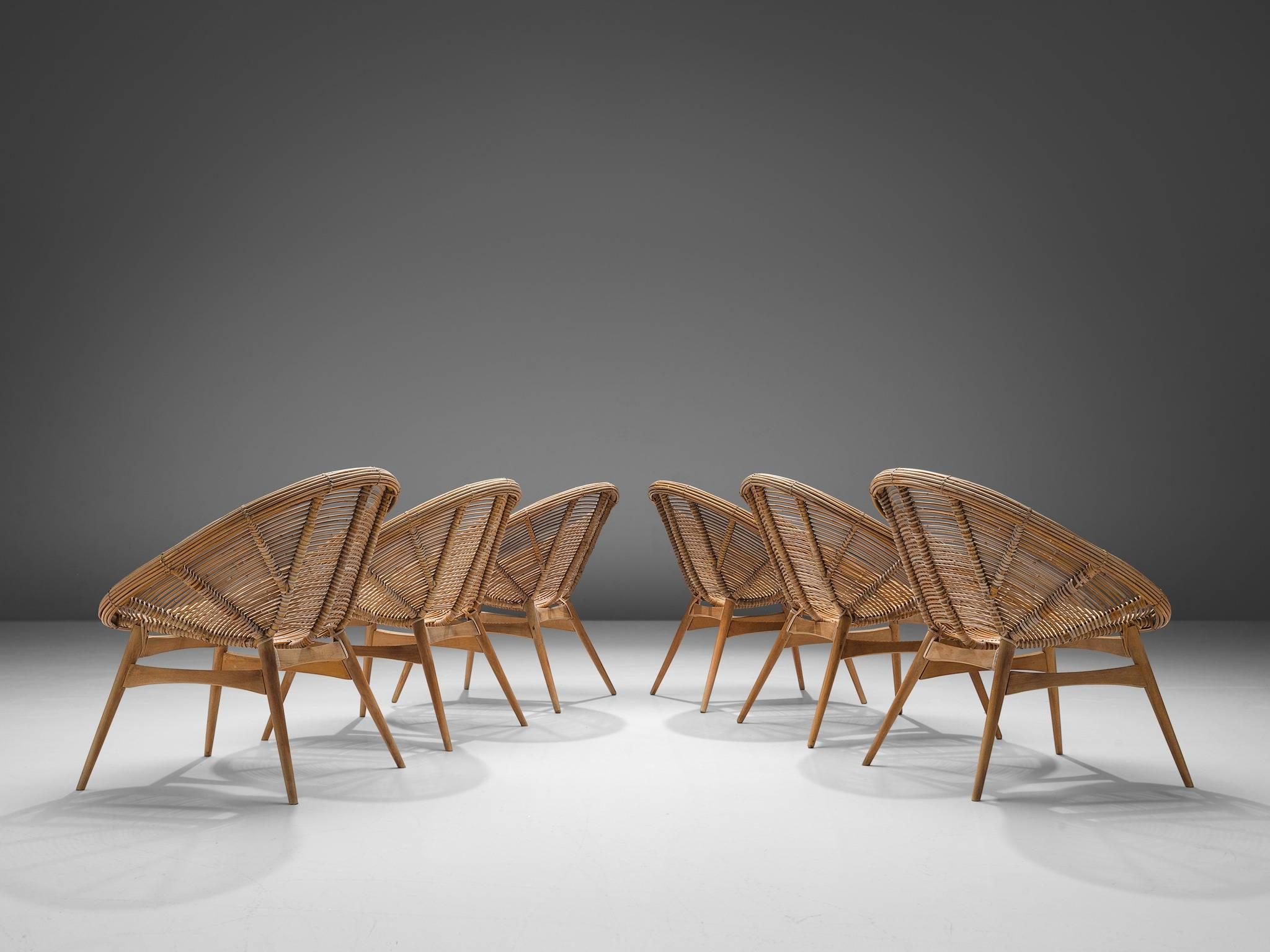 Mid-20th Century Large Set of Bamboo Shell Chairs