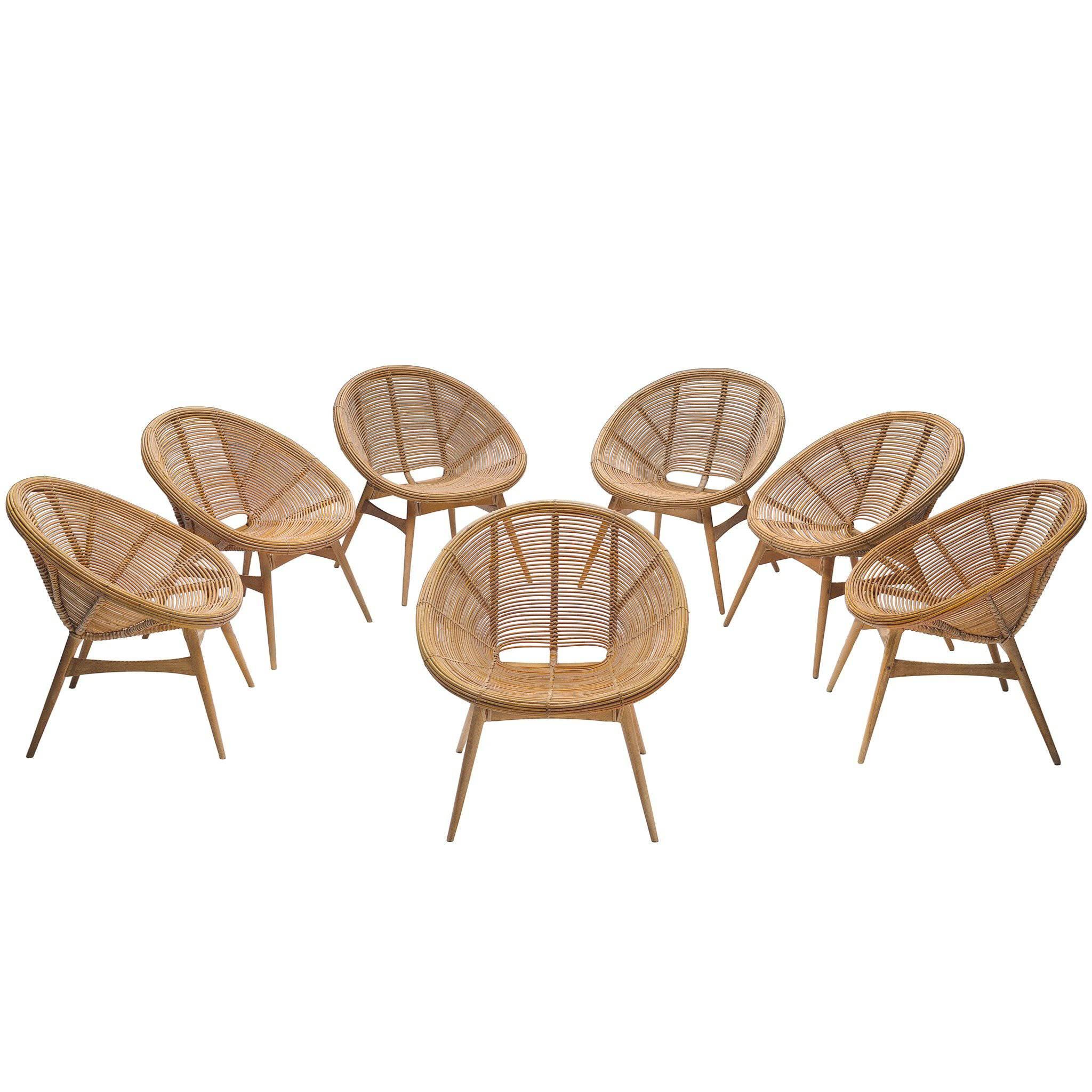 Large Set of Bamboo Shell Chairs