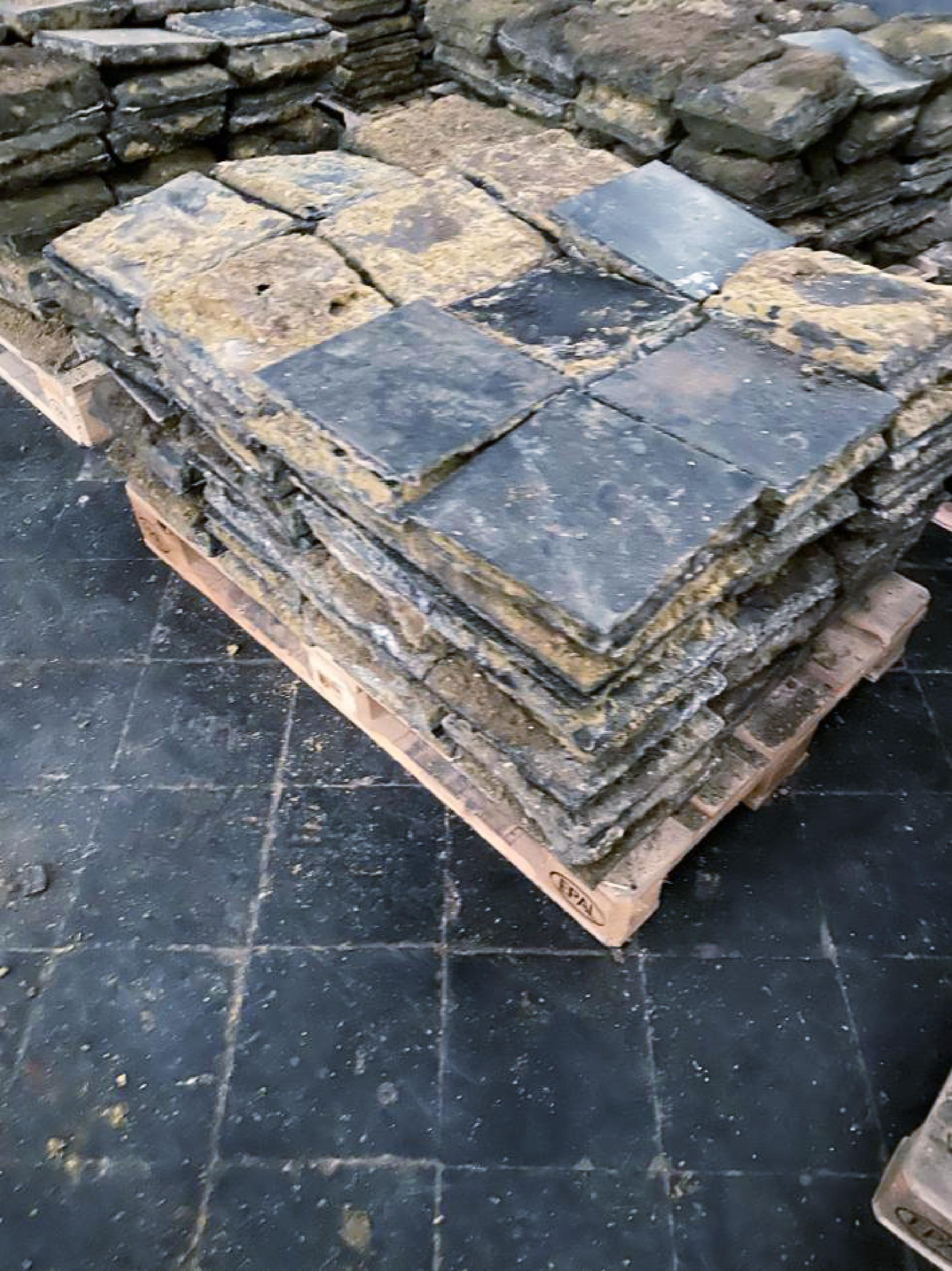 Medieval Large Set of Black Stone Tiles For Sale