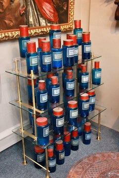 Large set of blue apothecary jars, French, Circa 1910