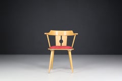 Large Set/12 of Dining Arm Chairs in Beech and Original Upholstery, France 1960s