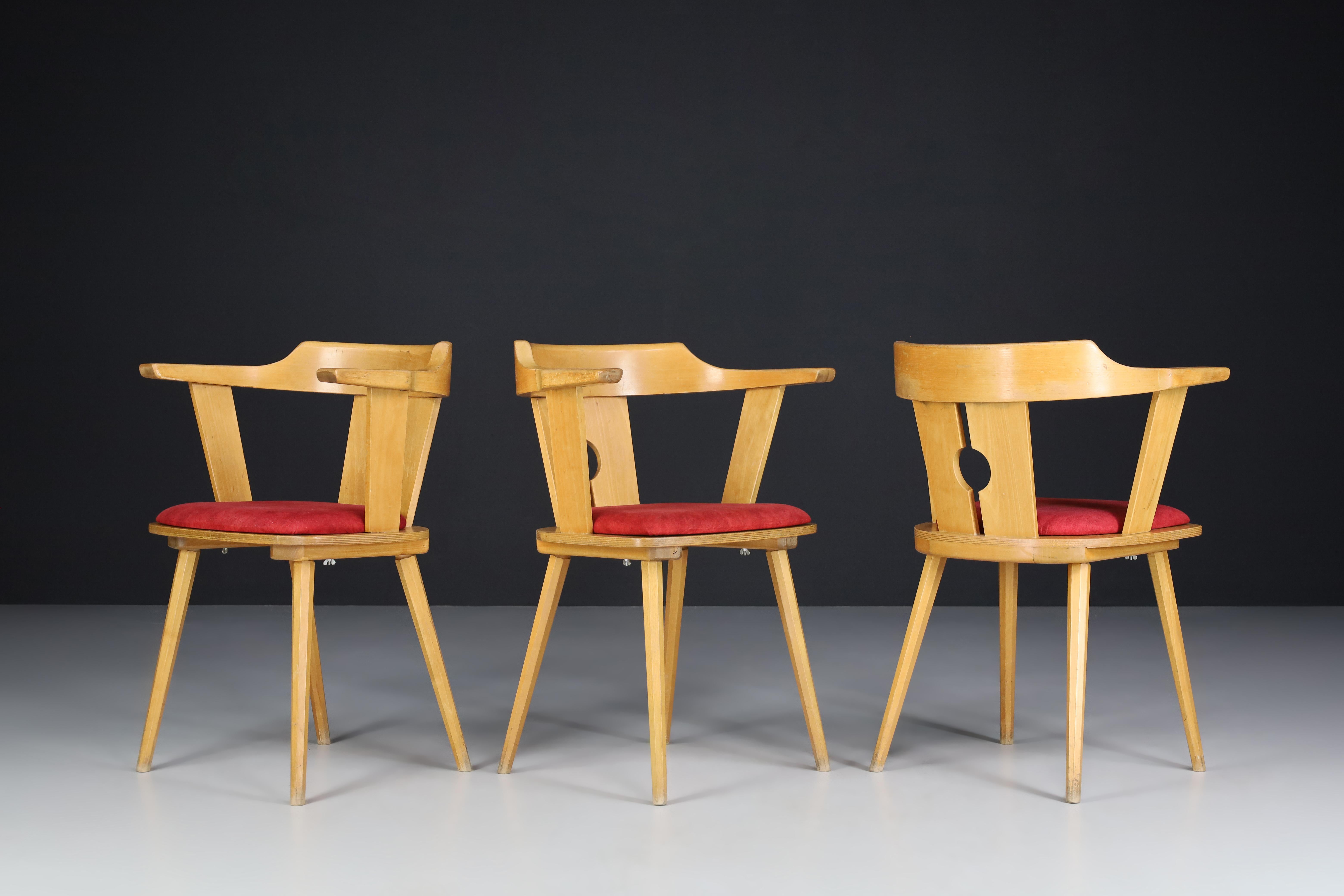 Large Set/12 of Dining Arm Chairs in Beech and Original Upholstery, France 1960s For Sale 2