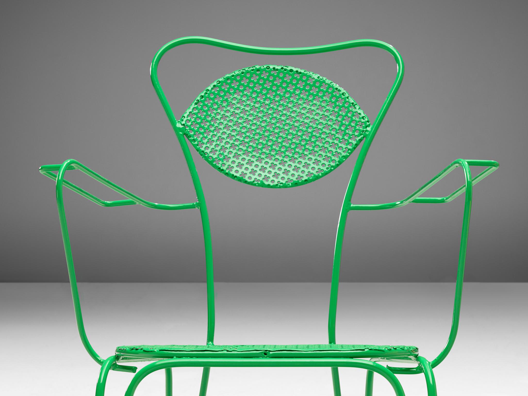 Large Set of Italian Patio Chairs in Green Lacquered Steel For Sale 2