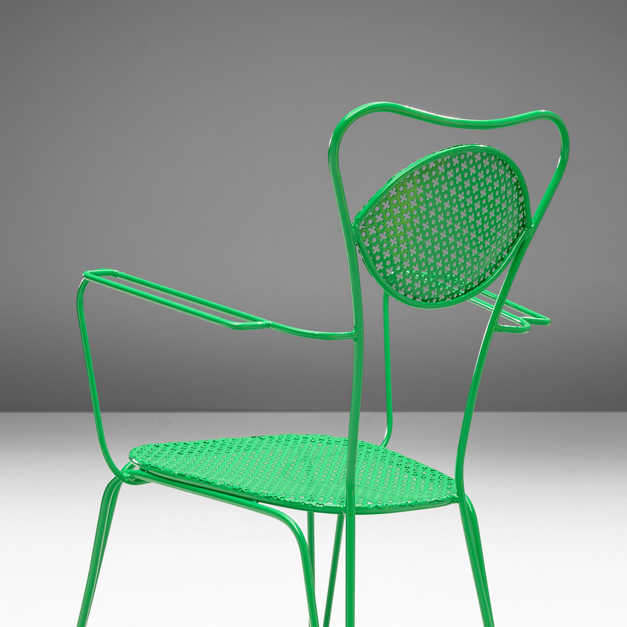 Mid-Century Modern Large Set of Italian Patio Chairs in Green Lacquered Steel For Sale