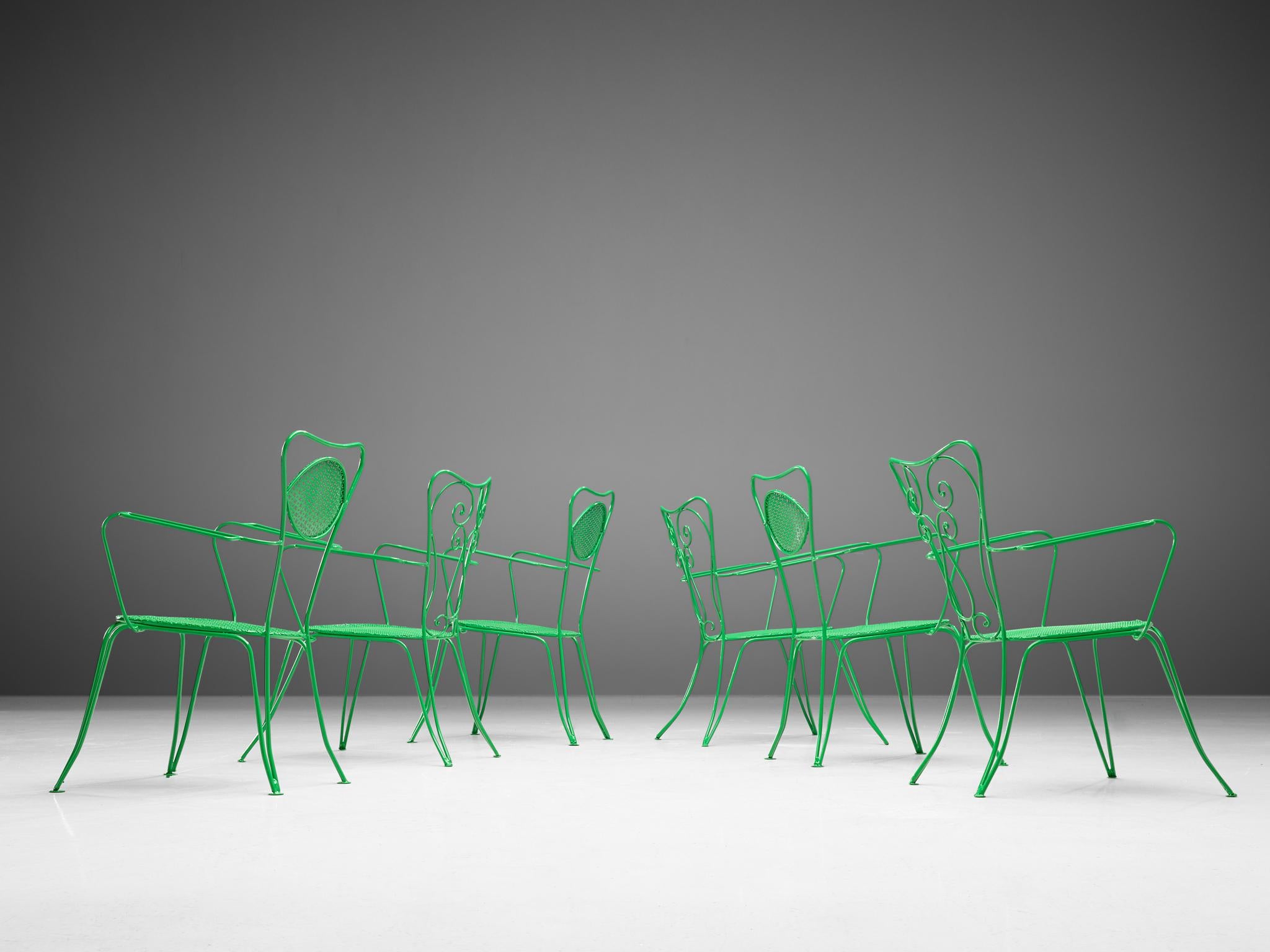 Mid-20th Century Large Set of Italian Patio Chairs in Green Lacquered Steel For Sale