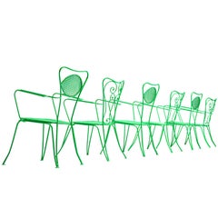 Large Set of Italian Patio Chairs in Green Lacquered Steel