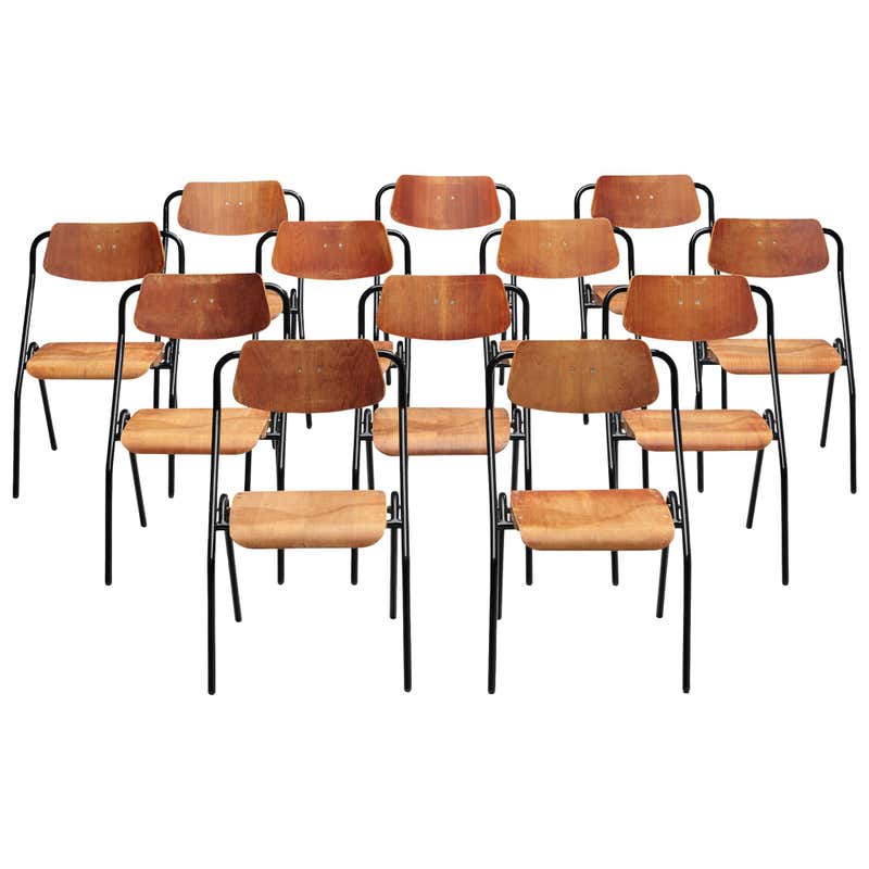 Stacking Chairs by Sebel, Pressed Metal Seat on Tubular Frame, Set of 4 ...
