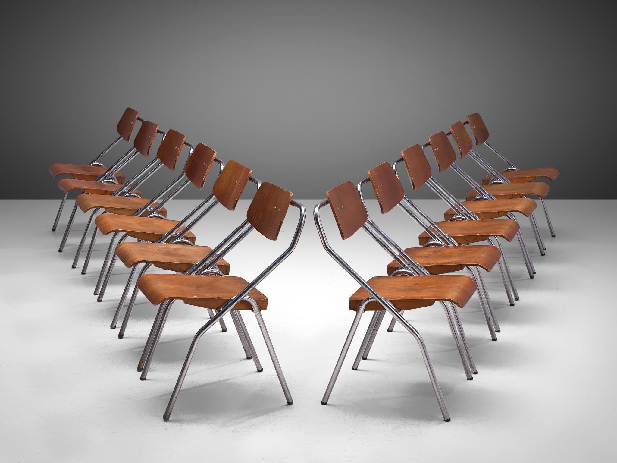 Metal Large Set of Dutch Chairs with Tubular Frame