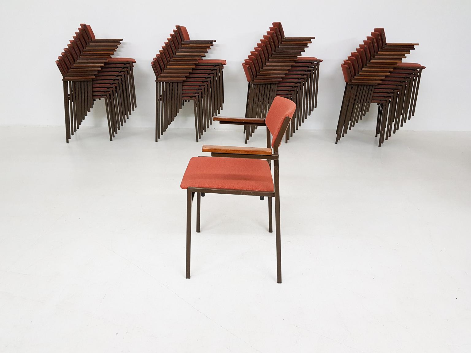 We have a large set of Dutch midcentury dining chairs available. The chairs are designed and manufactured by Gijs Van Der Sluis, the Netherlands 1960s.

This metal industrial dining chair is a nice example of midcentury Dutch modern. A sleek metal
