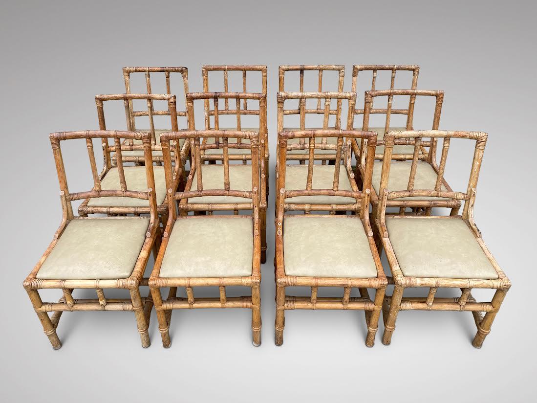 European Large Set of Early 20th Century 12 Bamboo Dining Chairs