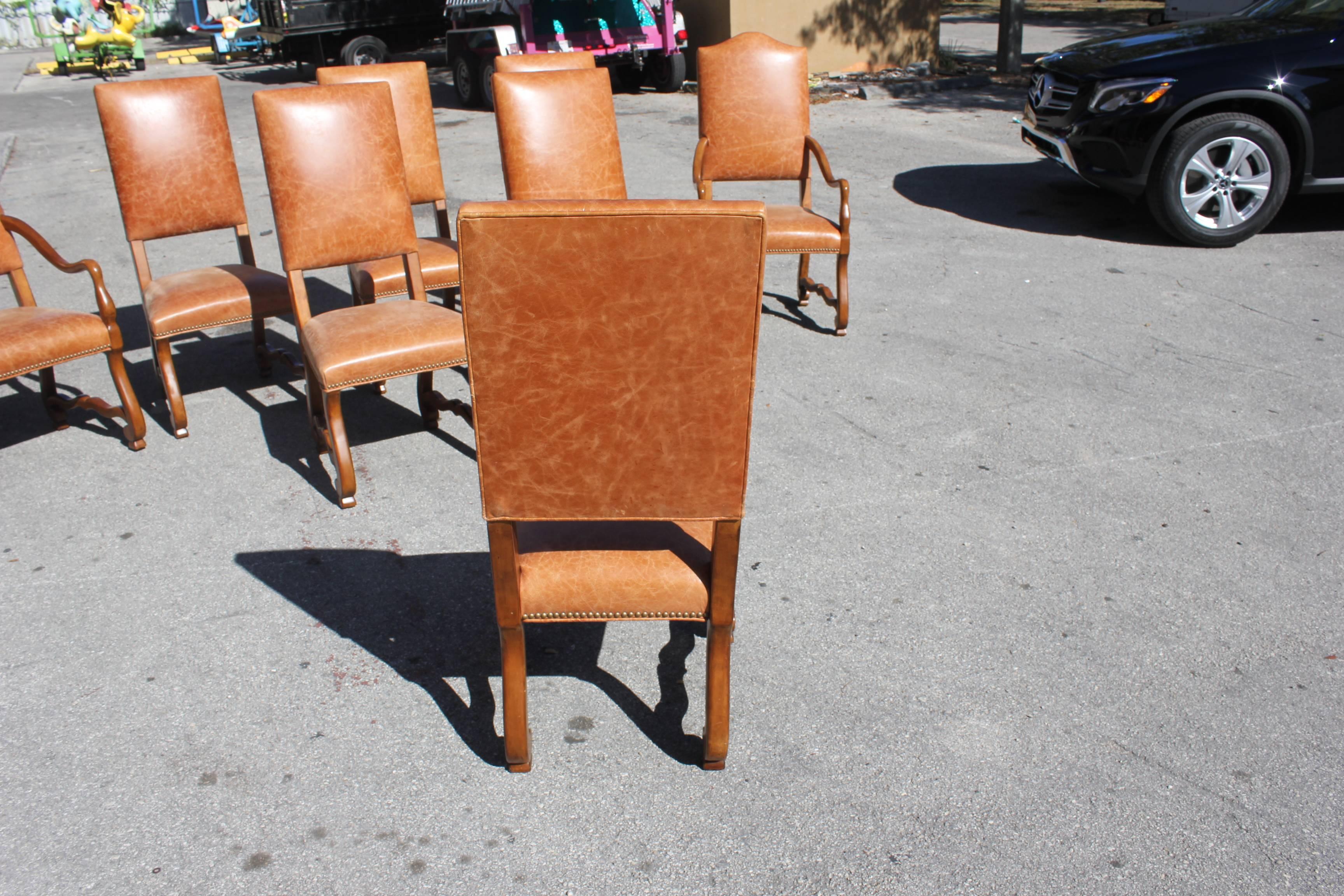 Large Set of Eight French Louis XIII Style Os De Mouton Walnut Dining Chairs 7
