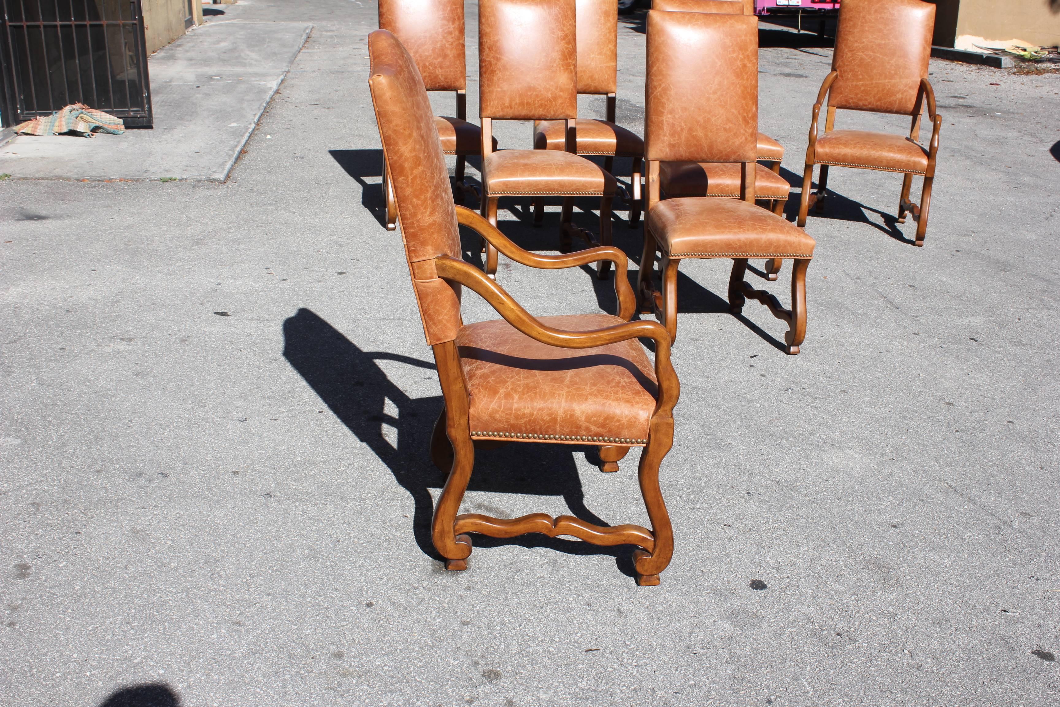 Large Set of Eight French Louis XIII Style Os De Mouton Walnut Dining Chairs 10