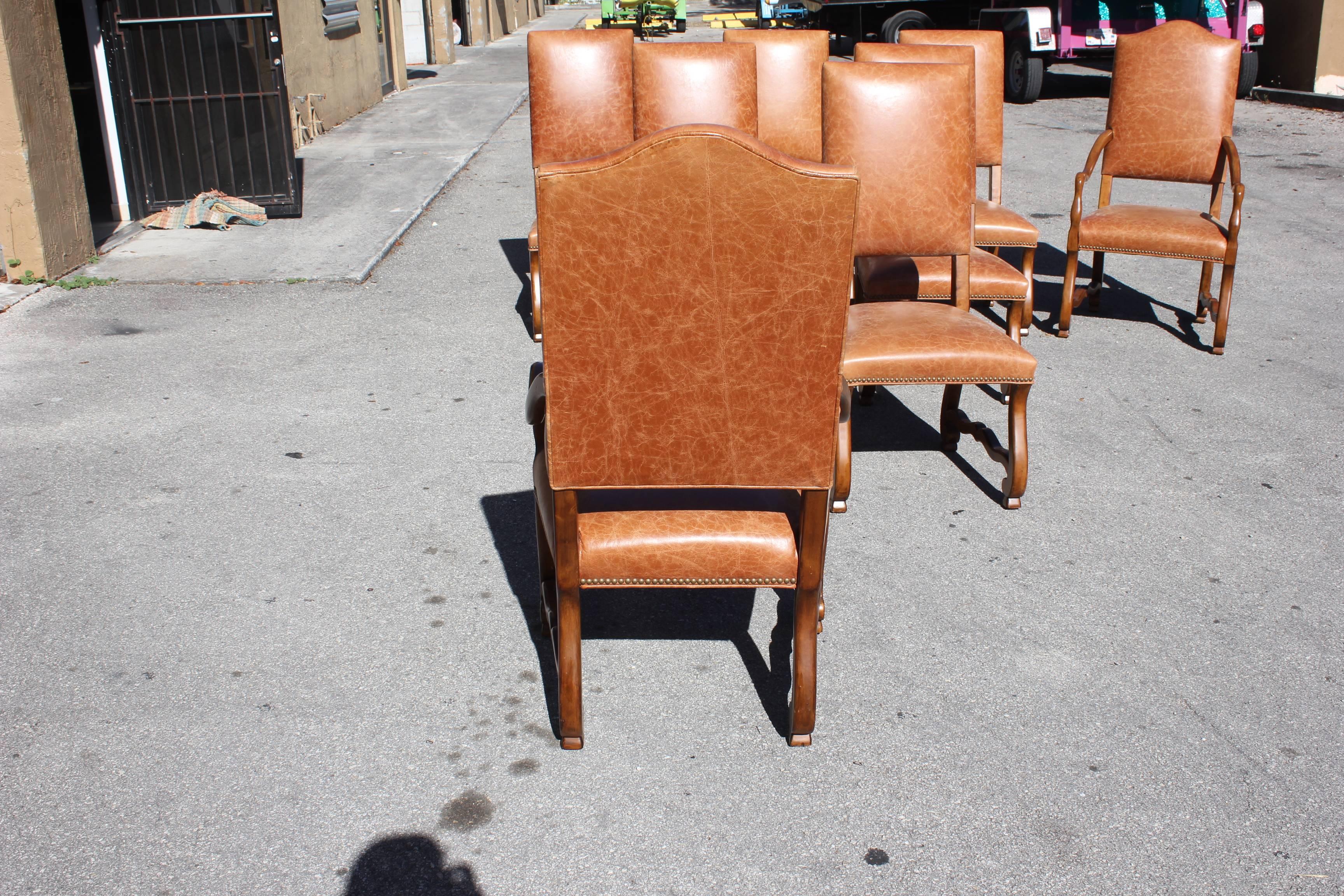 Large Set of Eight French Louis XIII Style Os De Mouton Walnut Dining Chairs 11