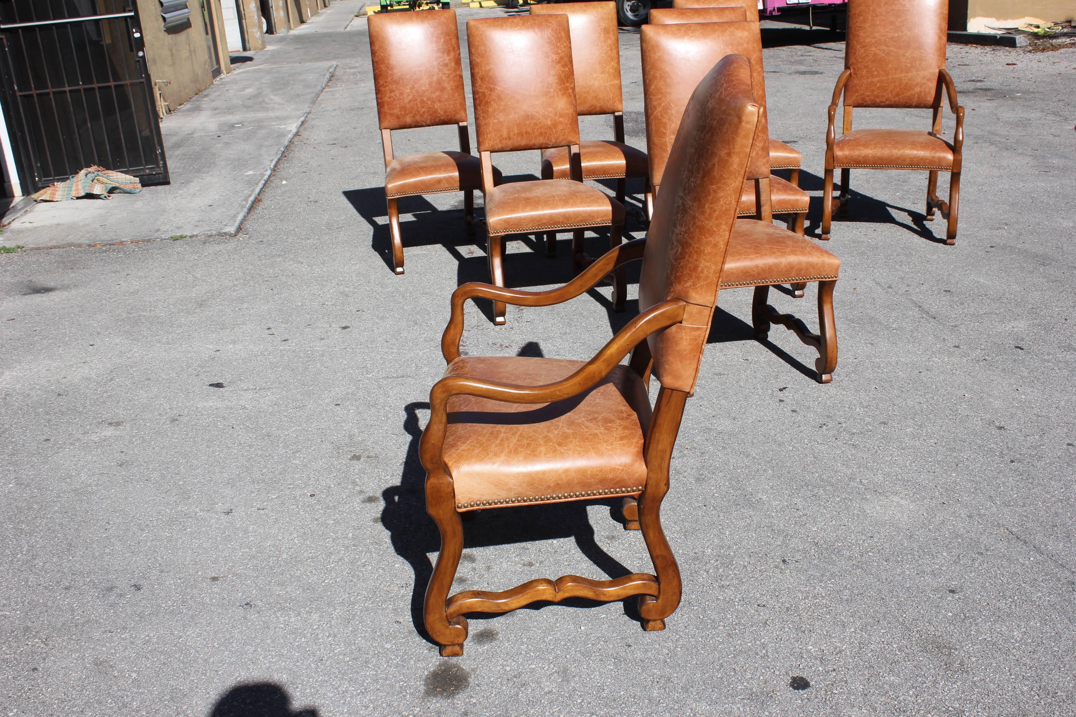 Large Set of Eight French Louis XIII Style Os De Mouton Walnut Dining Chairs 12