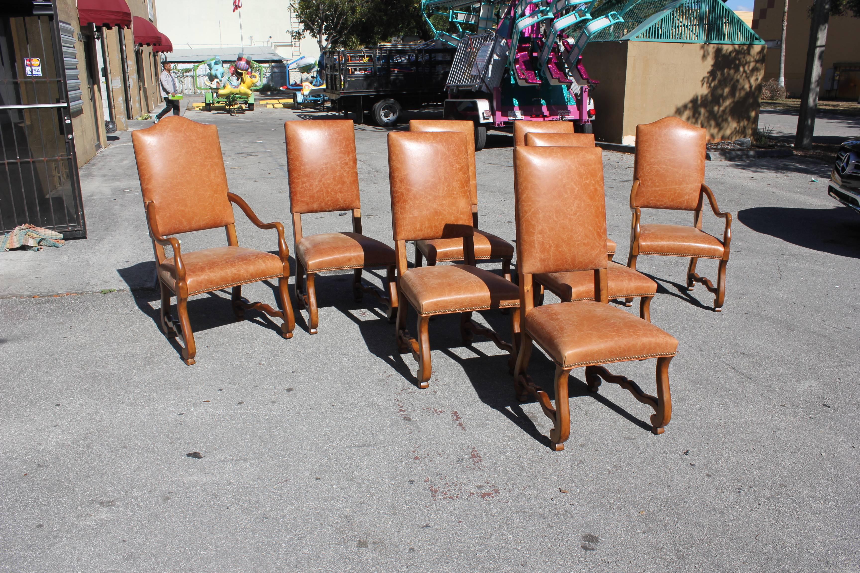 Large Set of Eight French Louis XIII Style Os De Mouton Walnut Dining Chairs 13