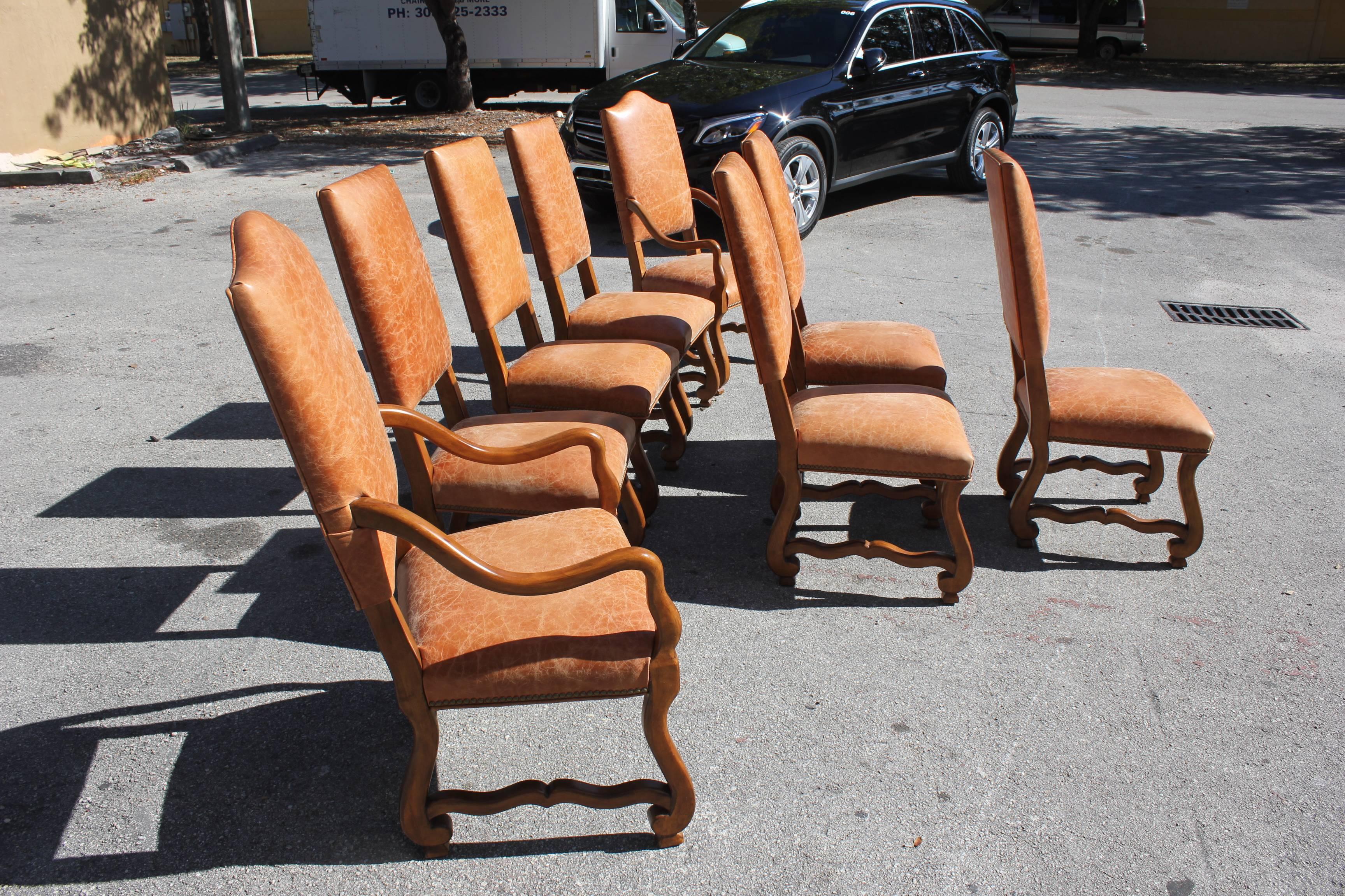 Large Set of Eight French Louis XIII Style Os De Mouton Walnut Dining Chairs 1