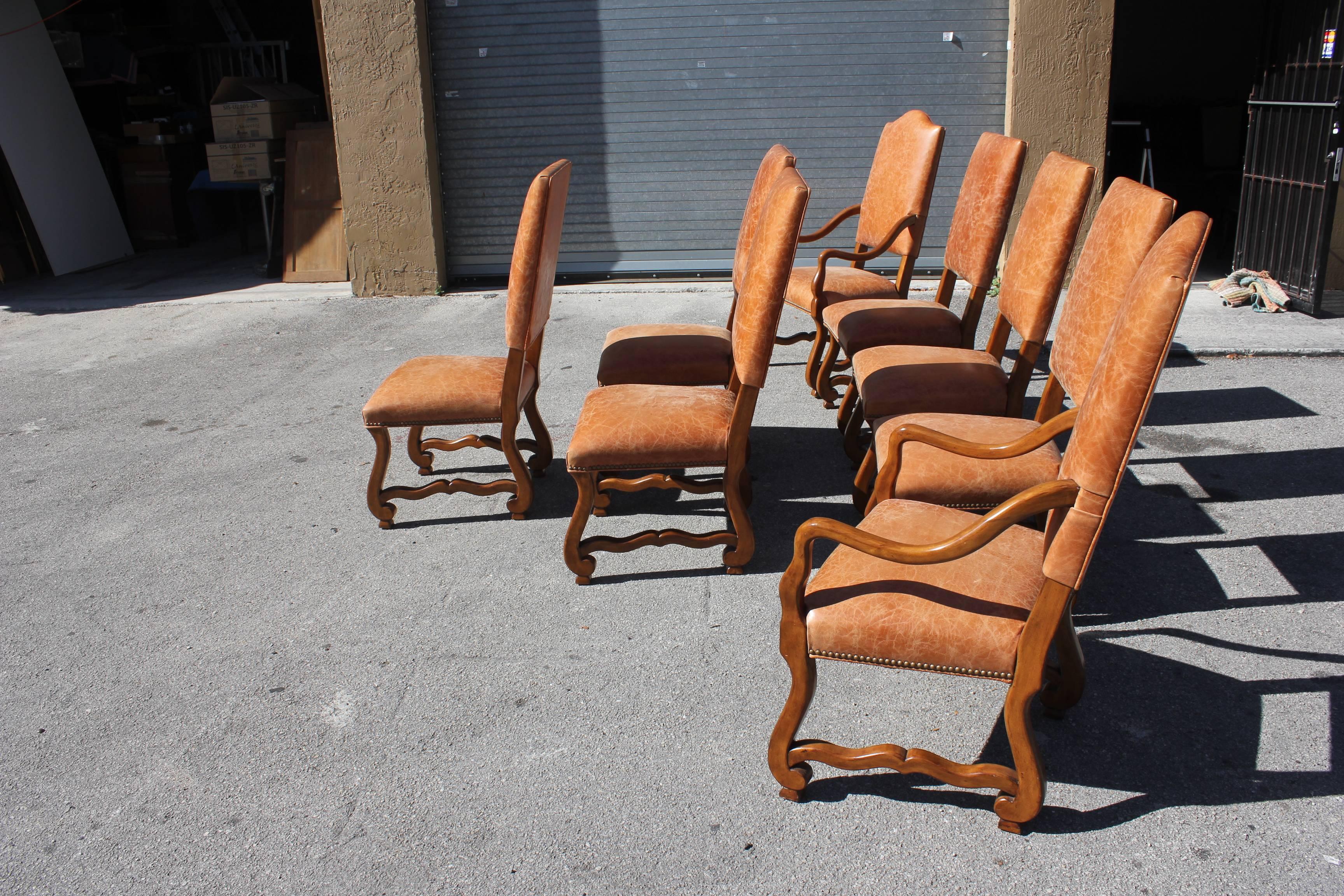 Large Set of Eight French Louis XIII Style Os De Mouton Walnut Dining Chairs 3