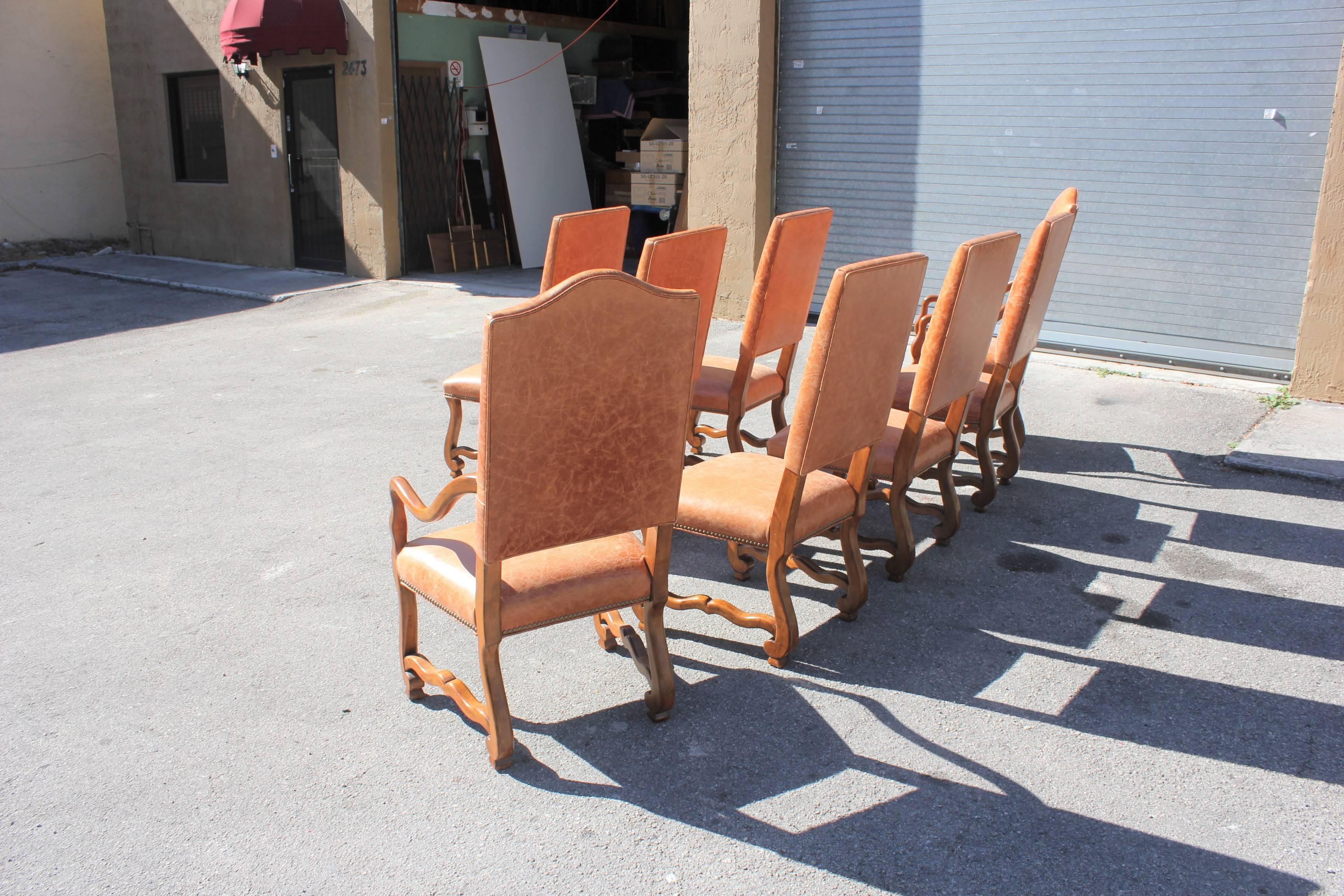 Large Set of Eight French Louis XIII Style Os De Mouton Walnut Dining Chairs 4