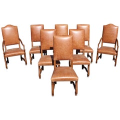 Large Set of Eight French Louis XIII Style Os De Mouton Walnut Dining Chairs