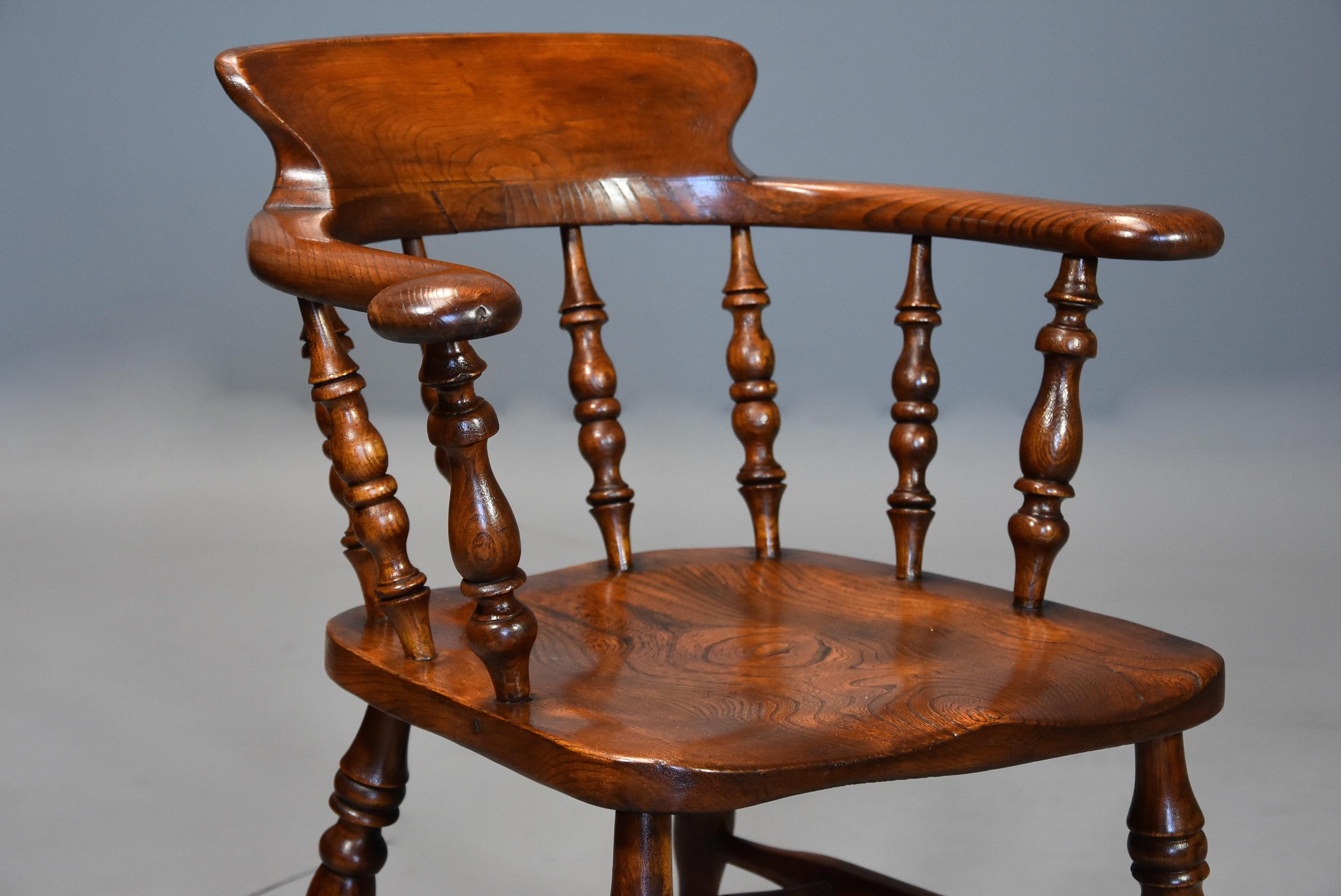 Ash Large Set of Eight Mid-19th Century Smokers Bow Windsor Chairs or Office Chairs