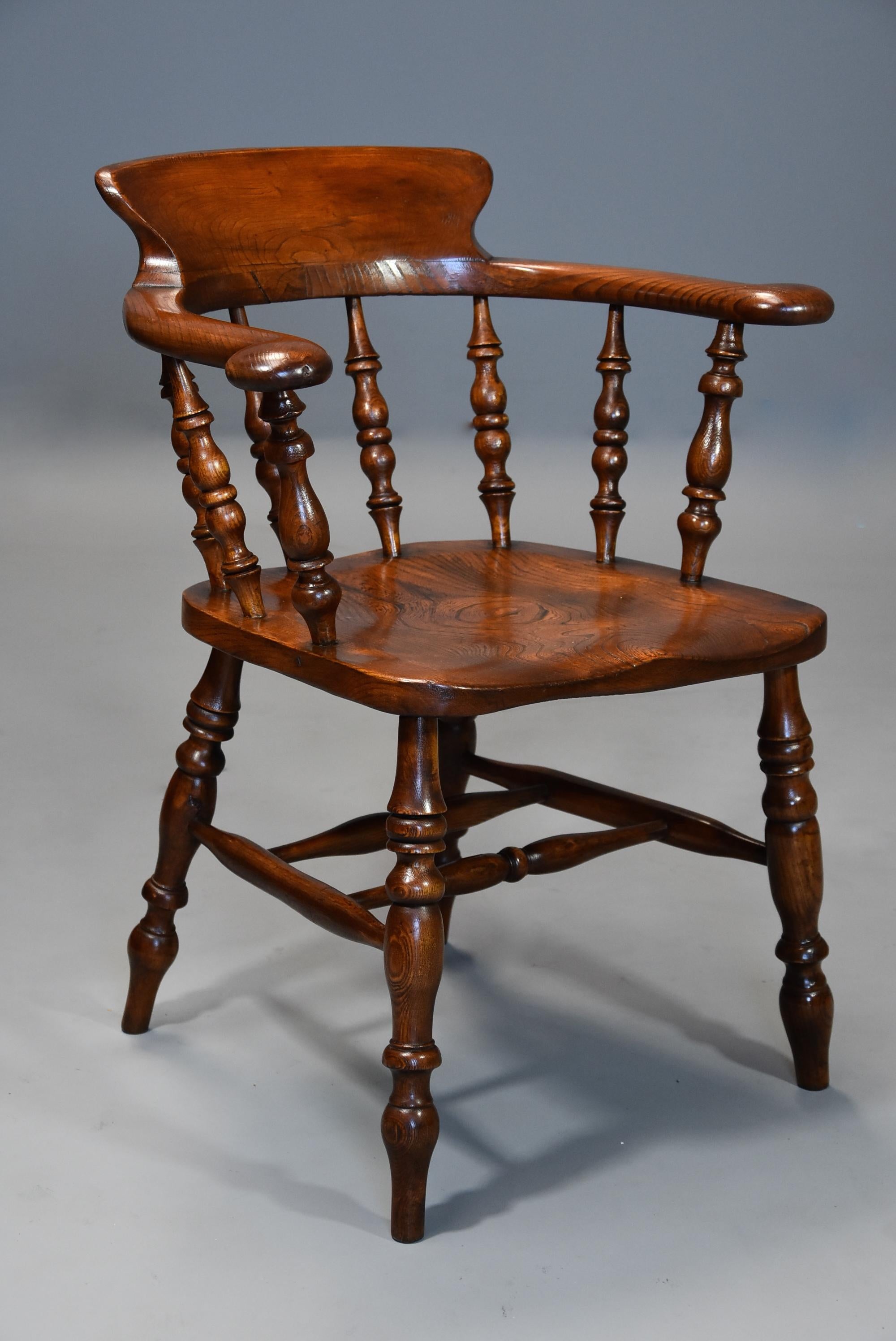 Large Set of Eight Mid-19th Century Smokers Bow Windsor Chairs or Office Chairs 1