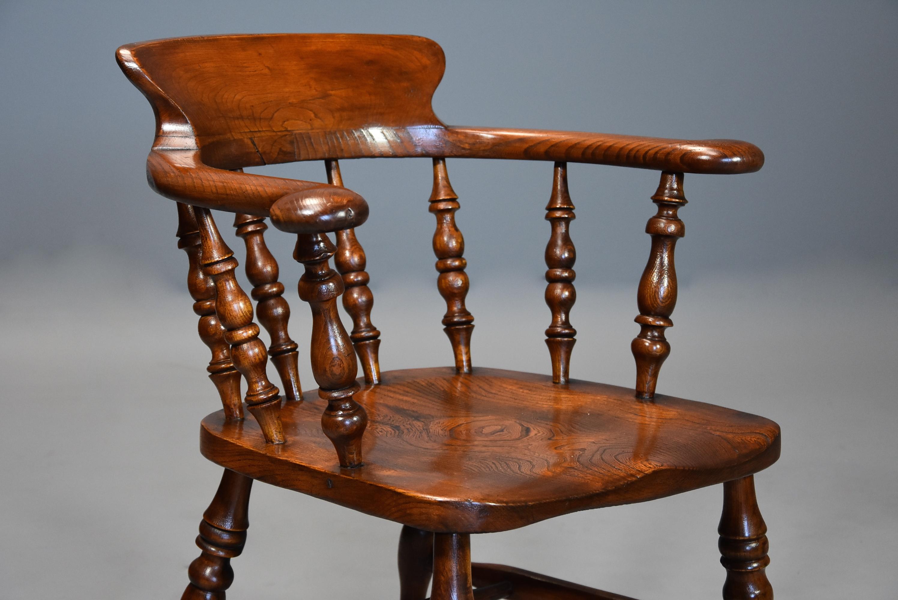 Large Set of Eight Mid-19th Century Smokers Bow Windsor Chairs or Office Chairs 2
