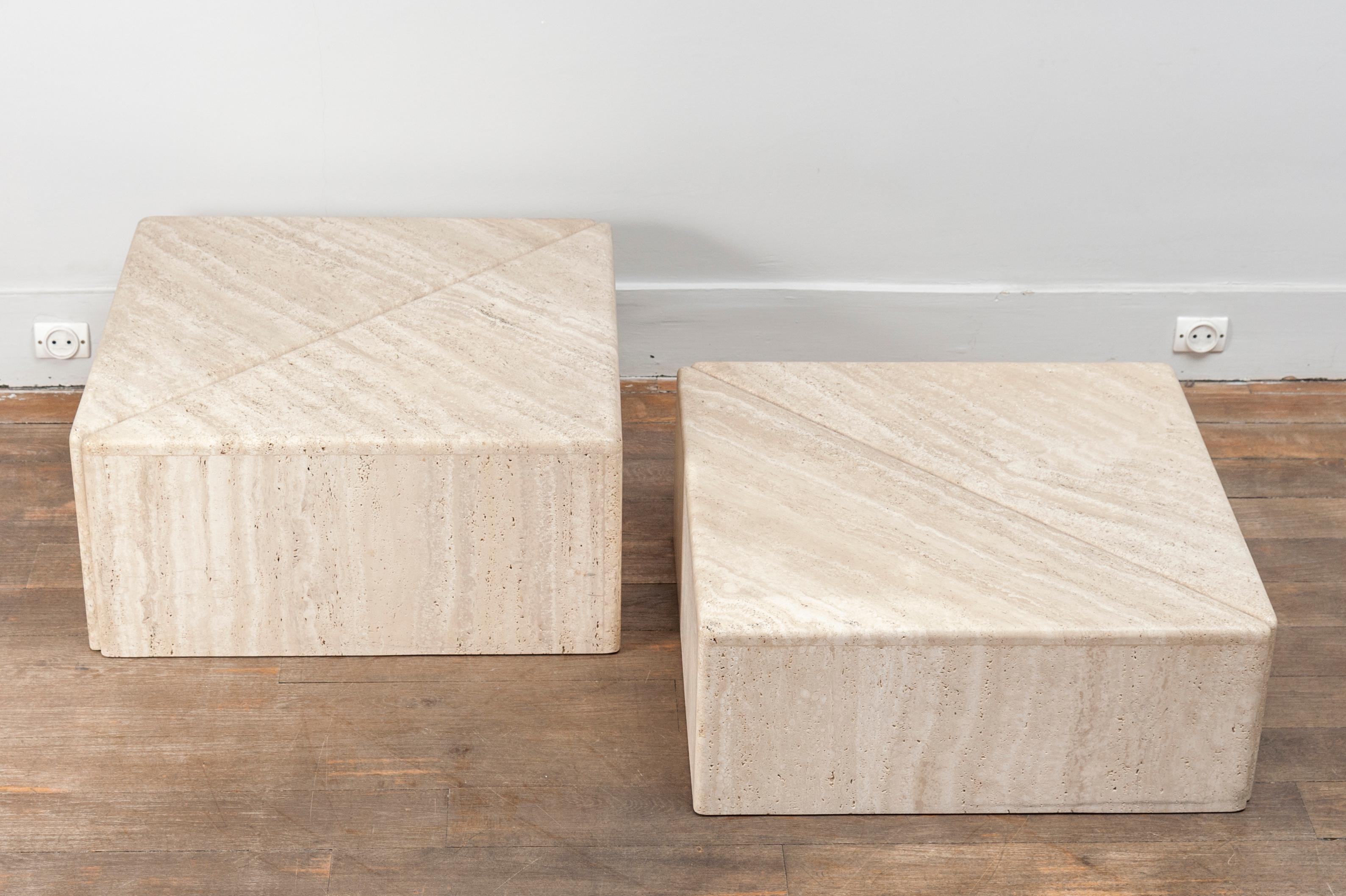 Large Set of Eight Travertine Elements Forming One or More Coffee Tables 4