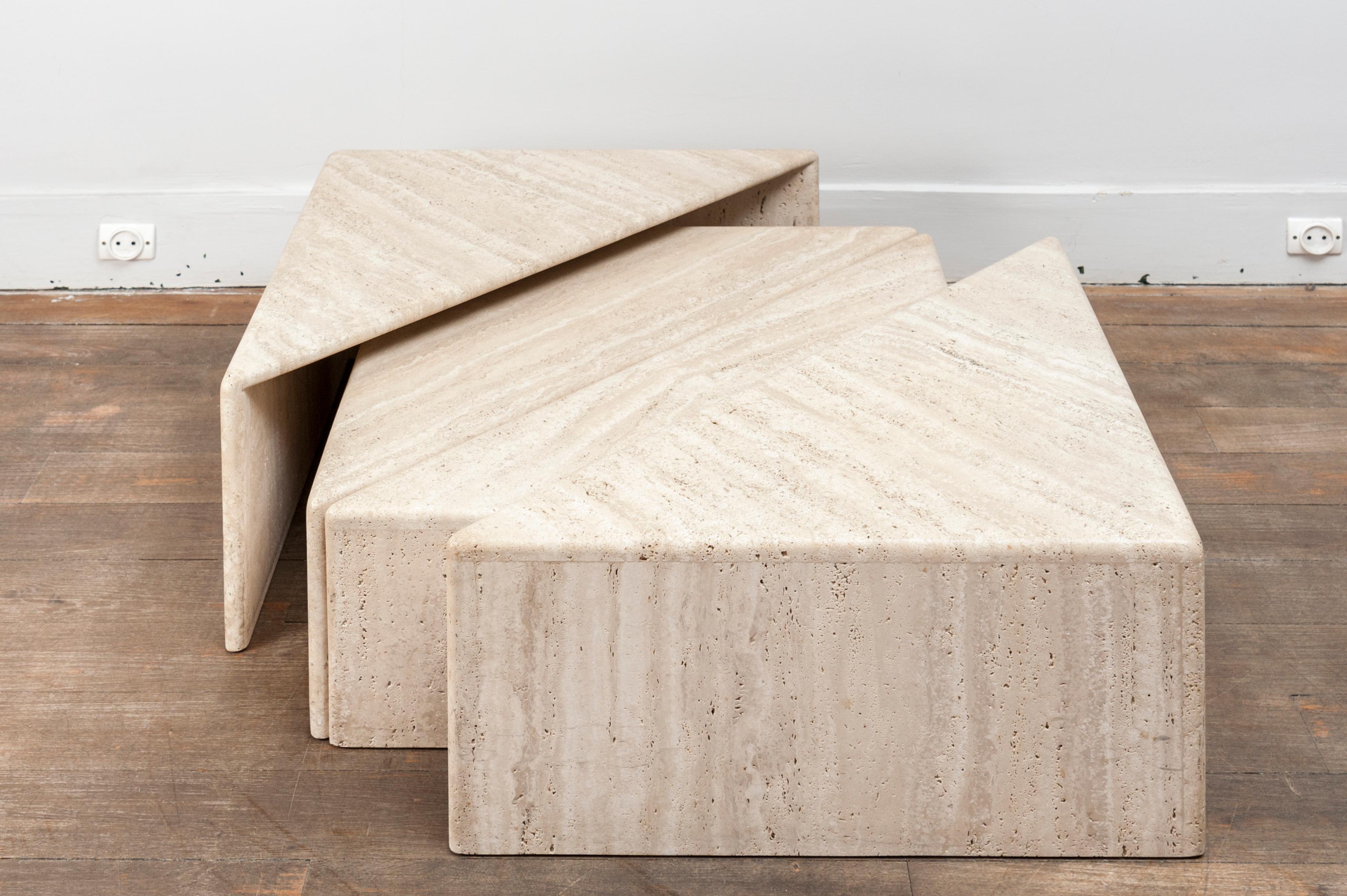 Italian Large Set of Eight Travertine Elements Forming One or More Coffee Tables
