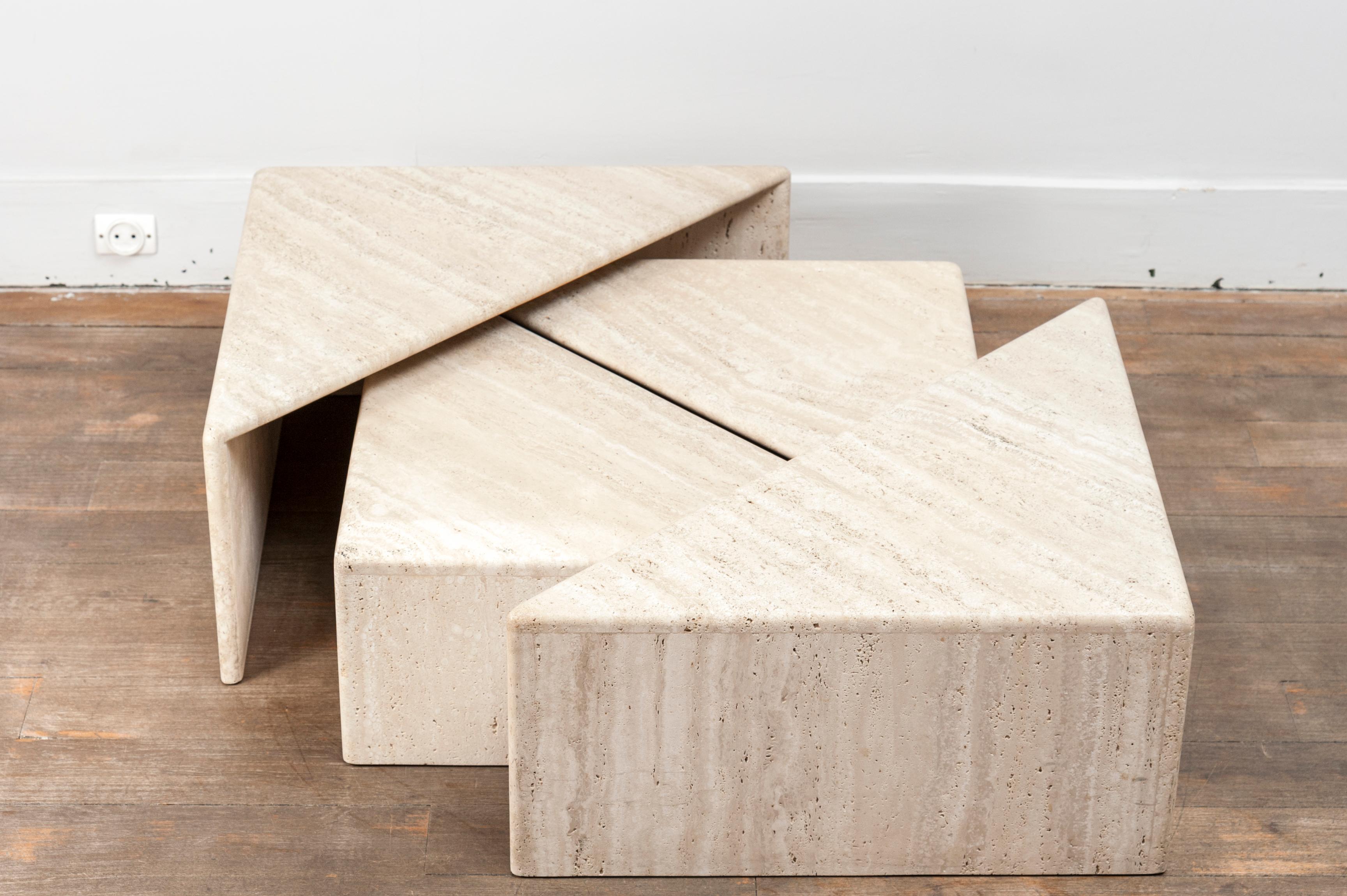 Late 20th Century Large Set of Eight Travertine Elements Forming One or More Coffee Tables