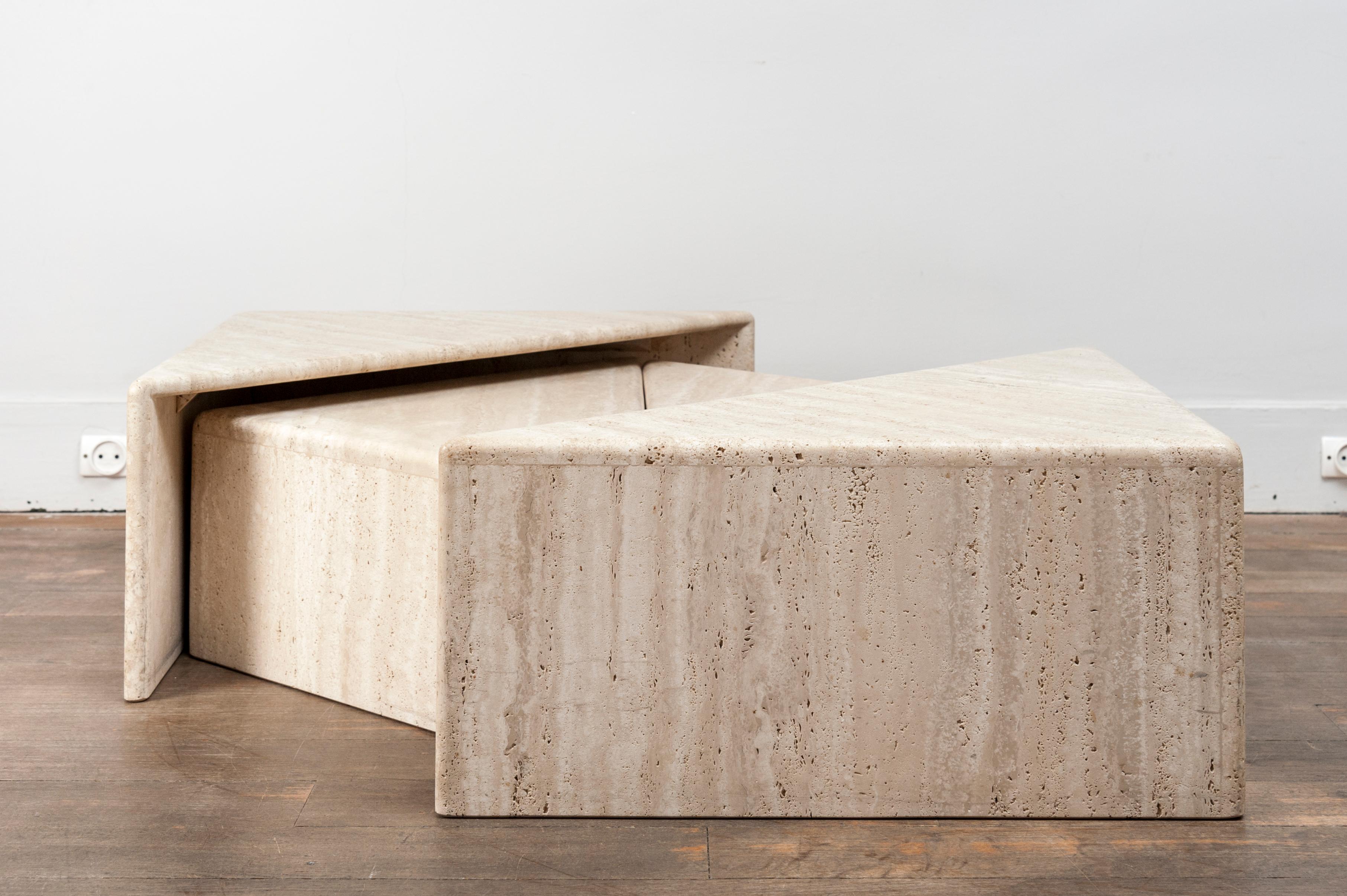 Large Set of Eight Travertine Elements Forming One or More Coffee Tables 2