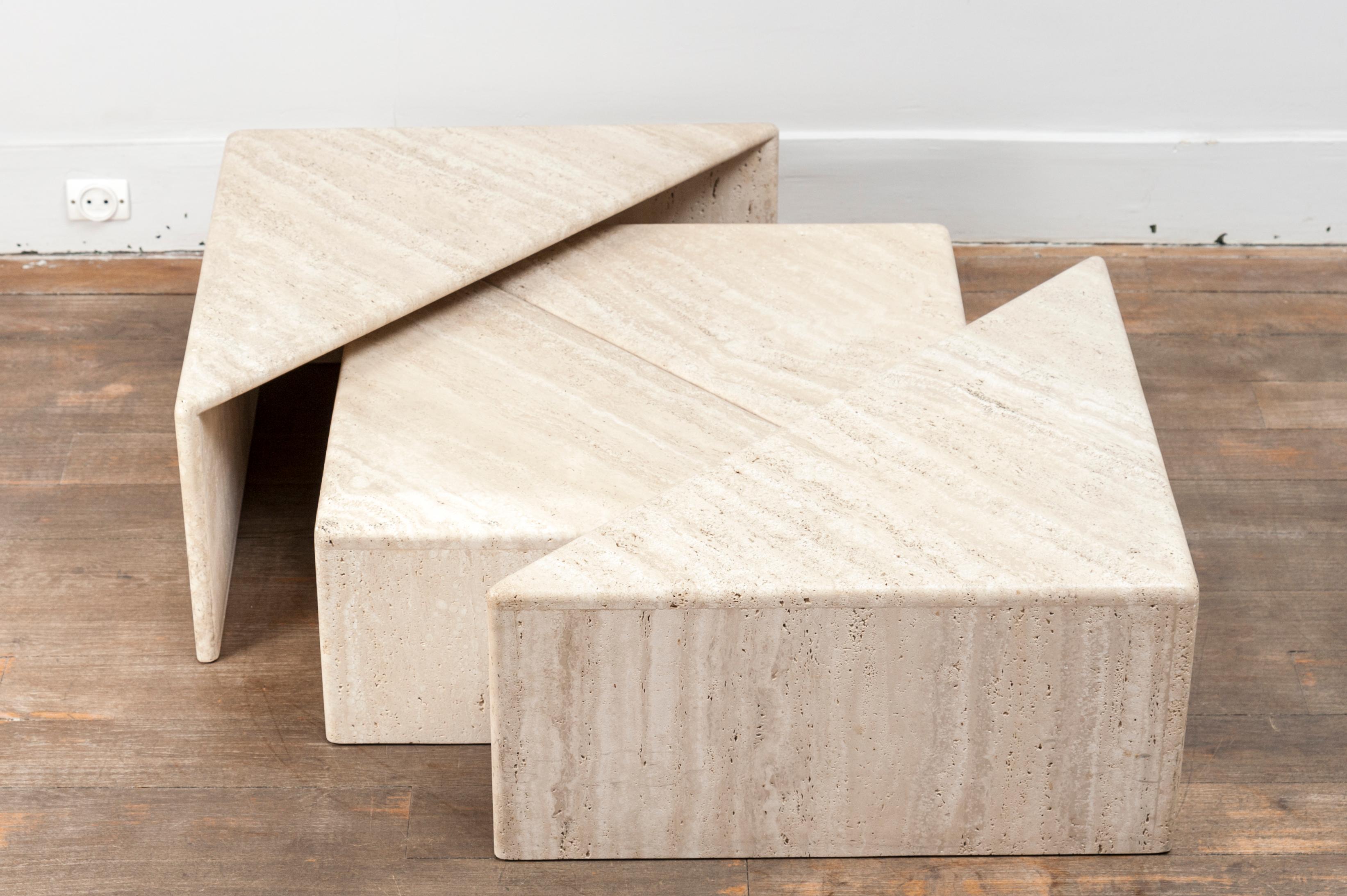 Large Set of Eight Travertine Elements Forming One or More Coffee Tables 3