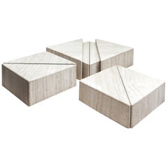 Large Set of Eight Travertine Elements Forming One or More Coffee Tables