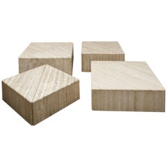 Large Set of Eight Travertine Elements Forming One or More Coffee Tables