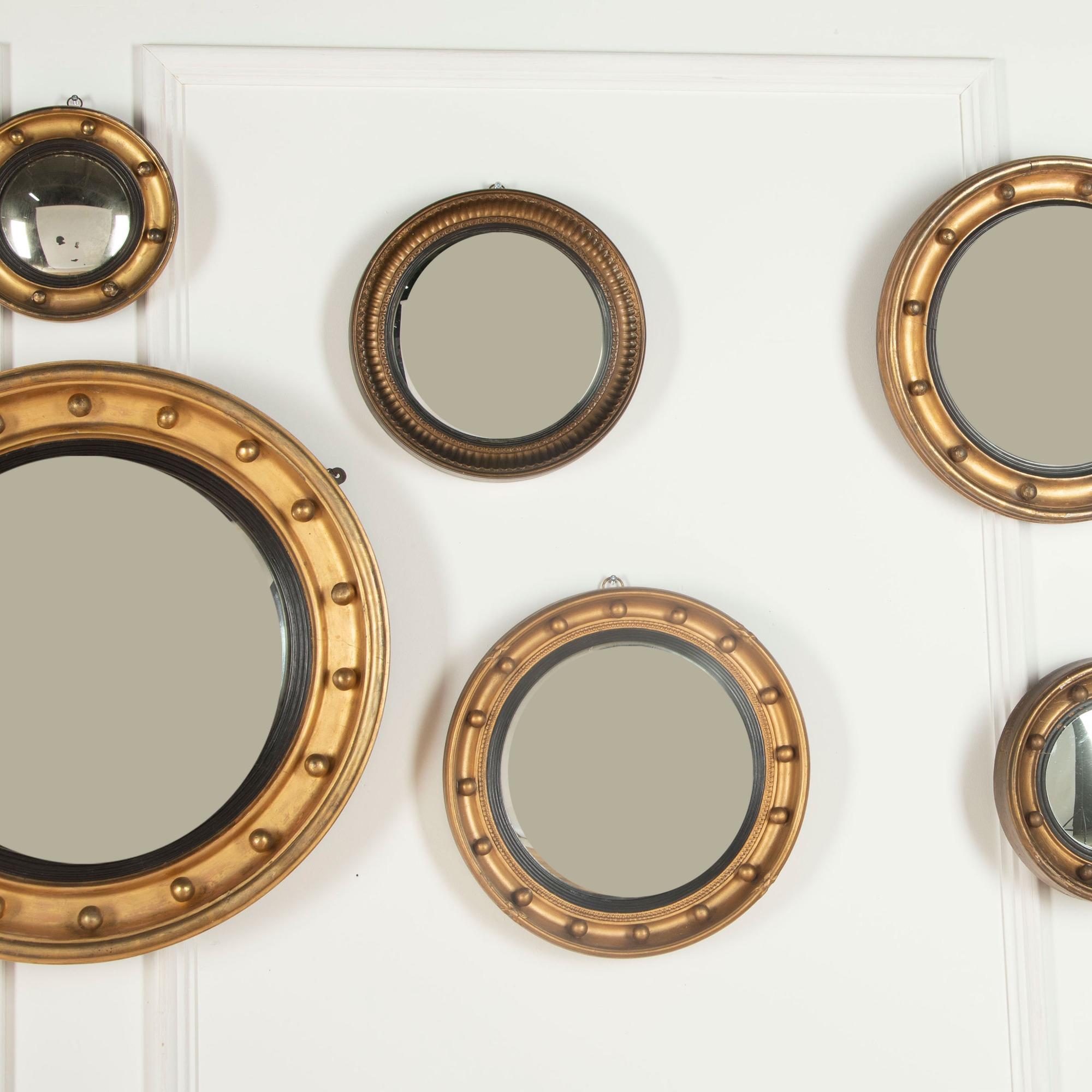 19th Century Large Set of English Victorian Gilt Convex Mirrors