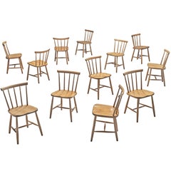Retro Large Set of Ercol Beech Dining Chairs